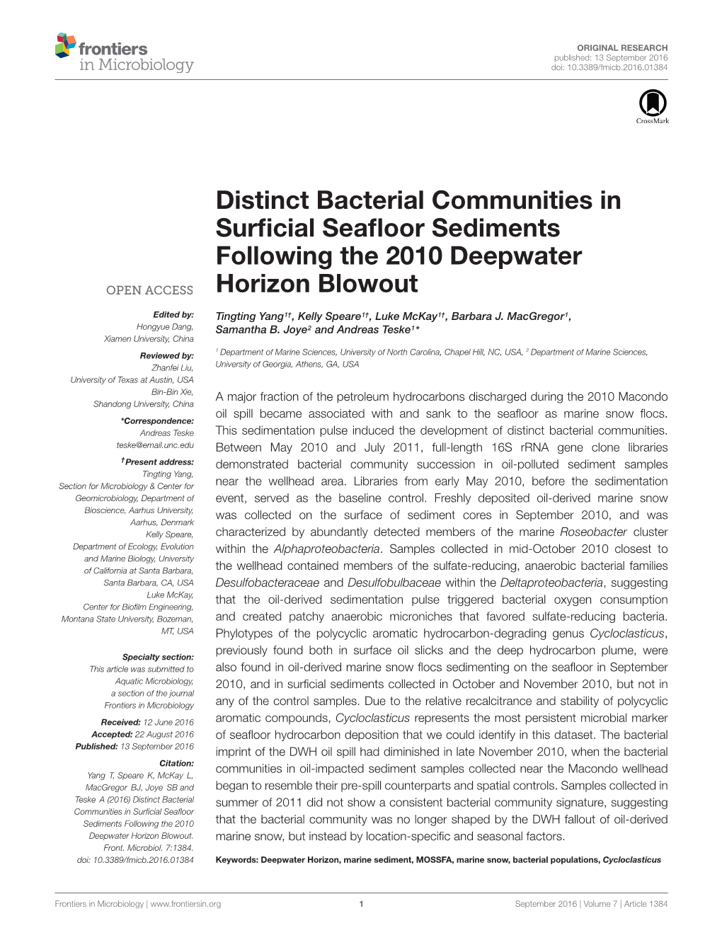 Distinct Bacterial Communities in Surficial Seafloor Sediments