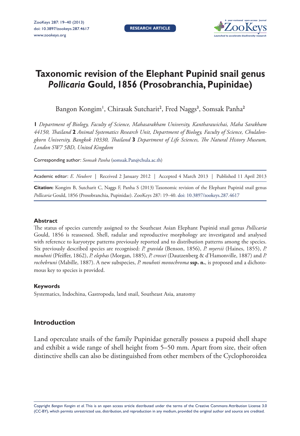 Taxonomic Revision of the Elephant Pupinid Snail Genus Pollicaria Gould, 1856 (Prosobranchia, Pupinidae)