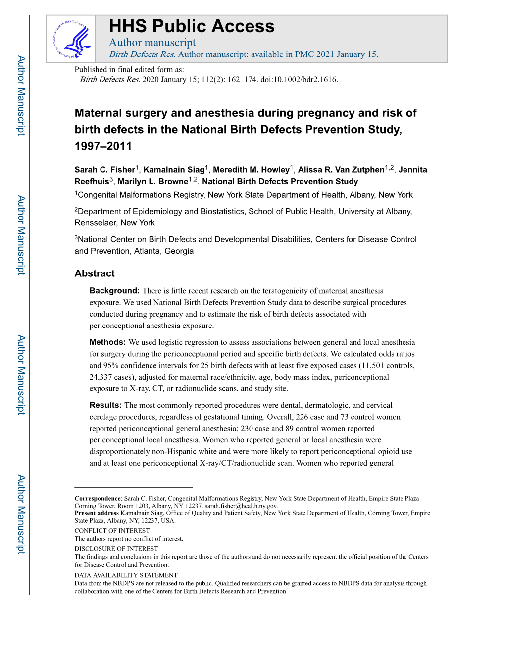 Maternal Surgery and Anesthesia During Pregnancy and Risk of Birth Defects in the National Birth Defects Prevention Study, 1997–2011