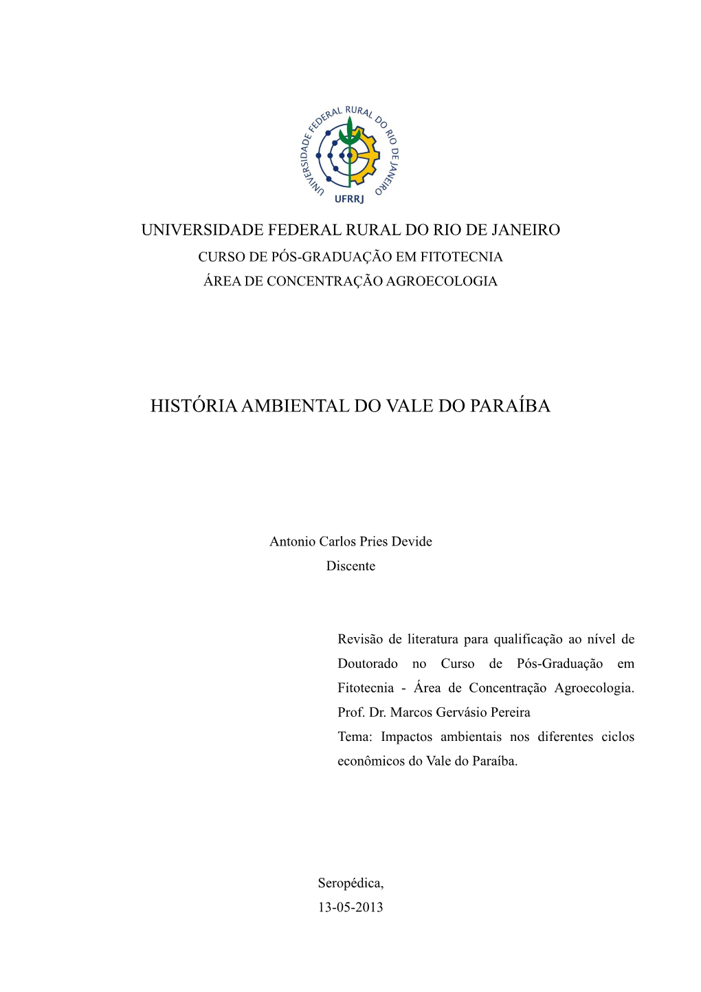 História Ambiental Do Vale Do Paraíba