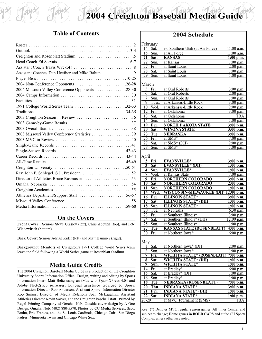 2004 Creighton Baseball Media Guide