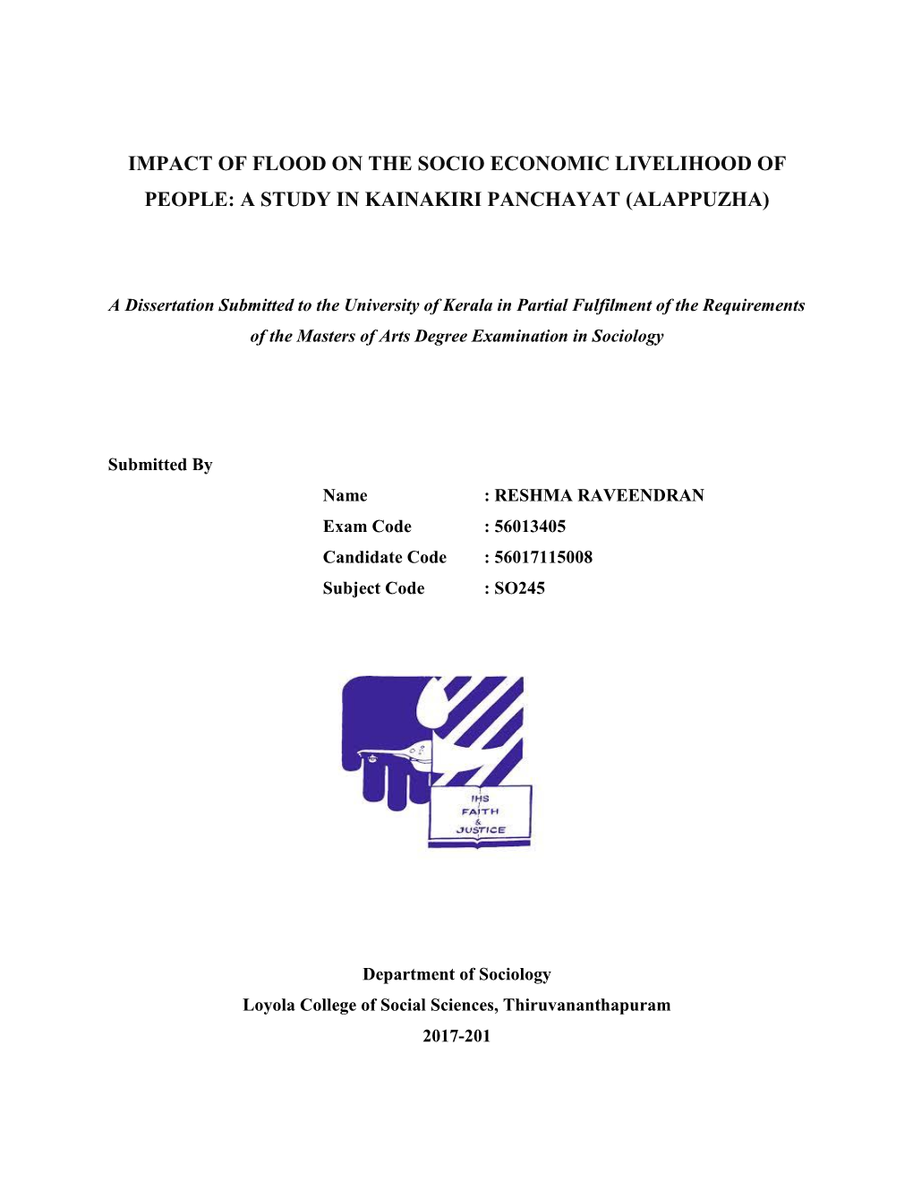 Impact of Flood on the Socio Economic Livelihood of People: a Study in Kainakiri Panchayat (Alappuzha)