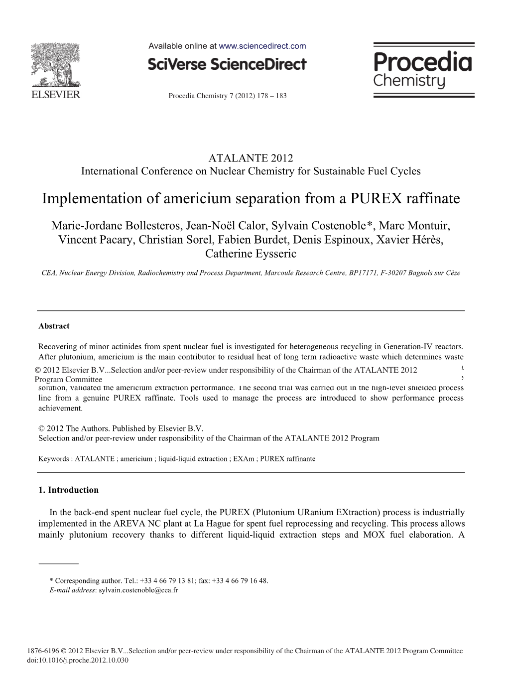Implementation of Americium Separation from a PUREX Raffinate