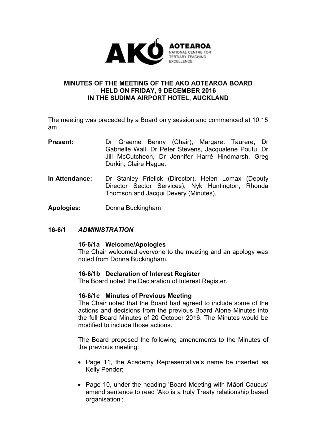 Minutes of the Meeting of the Ako Aotearoa Board