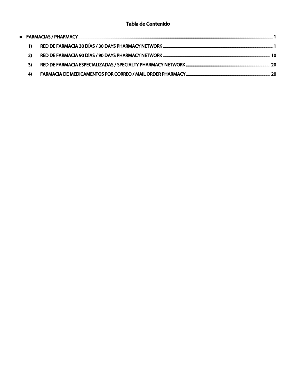 Tabla De Contenido L FARMACIAS / PHARMACY