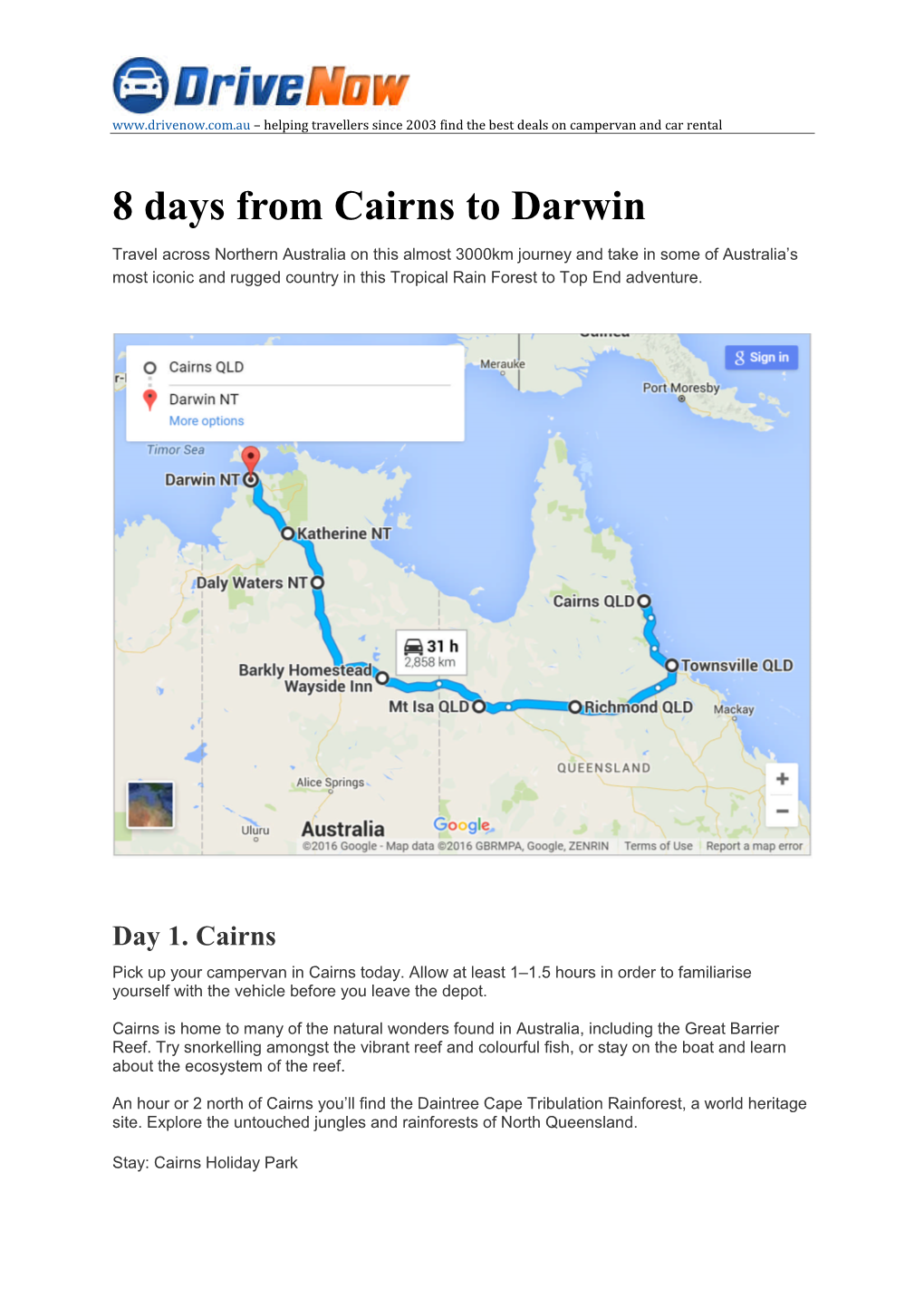 8 Days from Cairns to Darwin