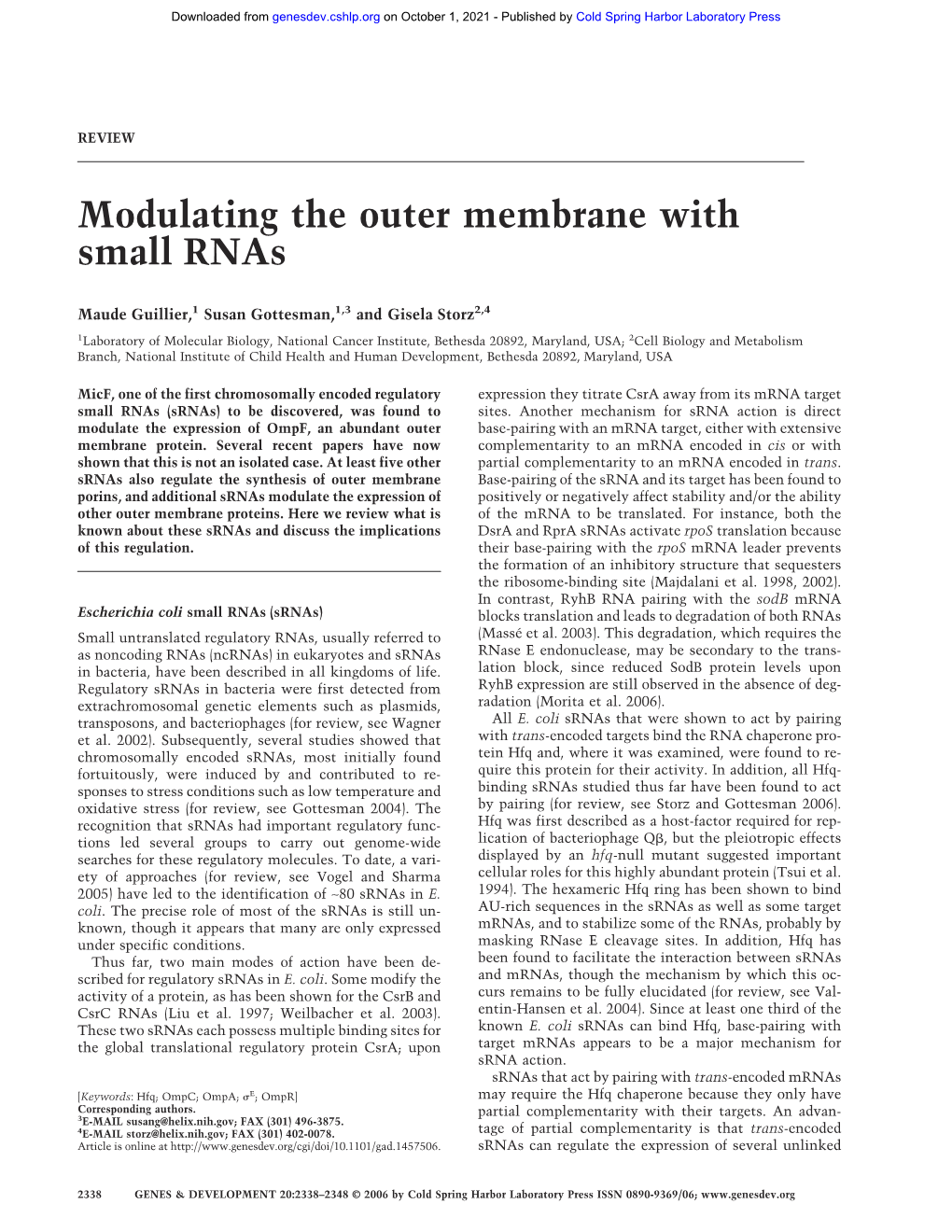 Modulating the Outer Membrane with Small Rnas