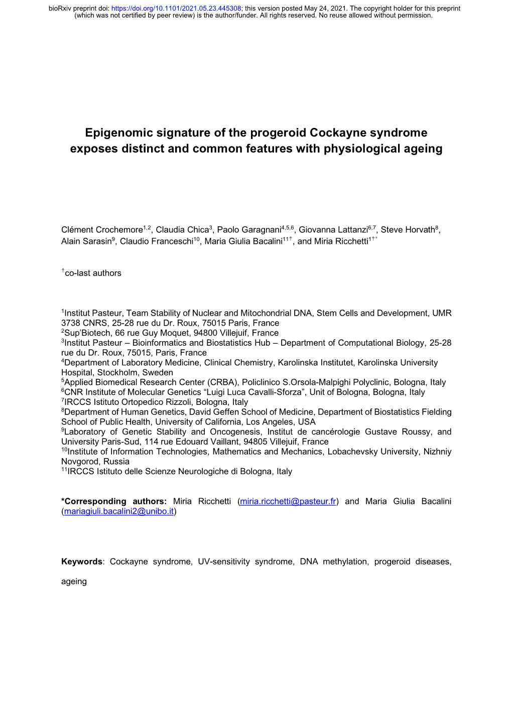 Epigenomic Signature of the Progeroid Cockayne Syndrome Exposes Distinct and Common Features with Physiological Ageing