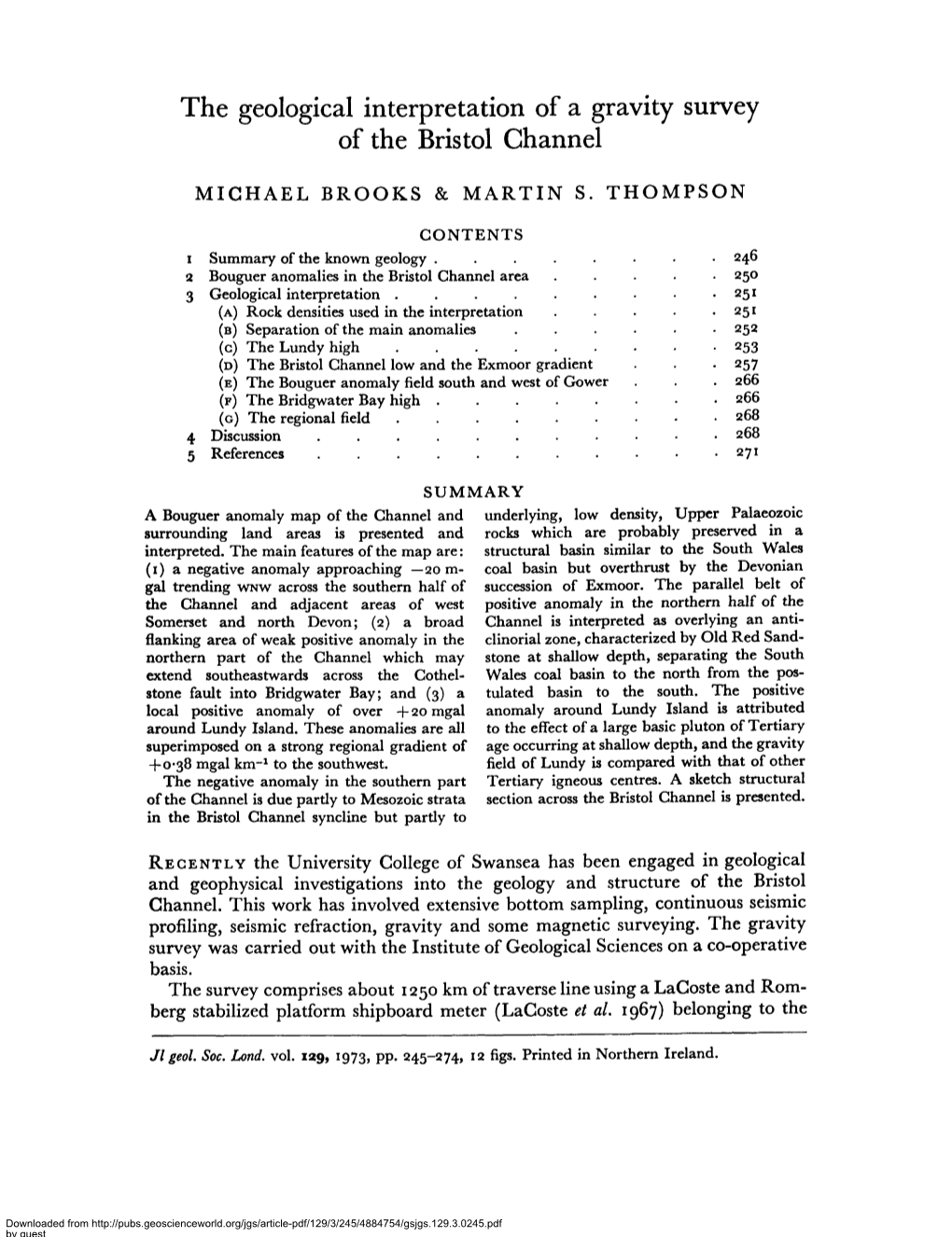 The Geological Interpretation of a Gravity Survey of the Bristol Channel