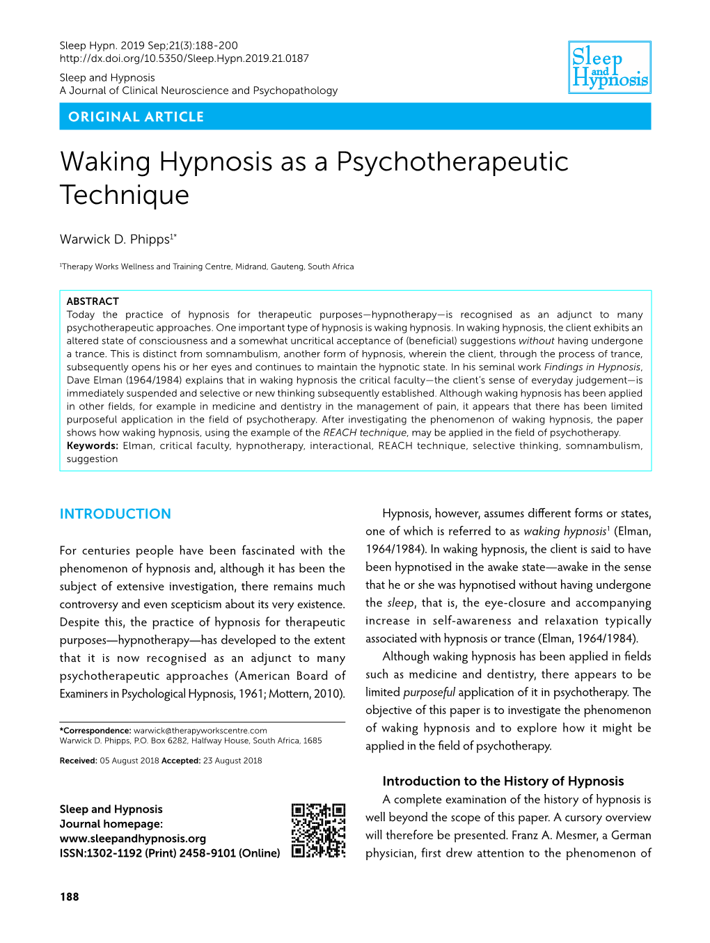 Waking Hypnosis As a Psychotherapeutic Technique