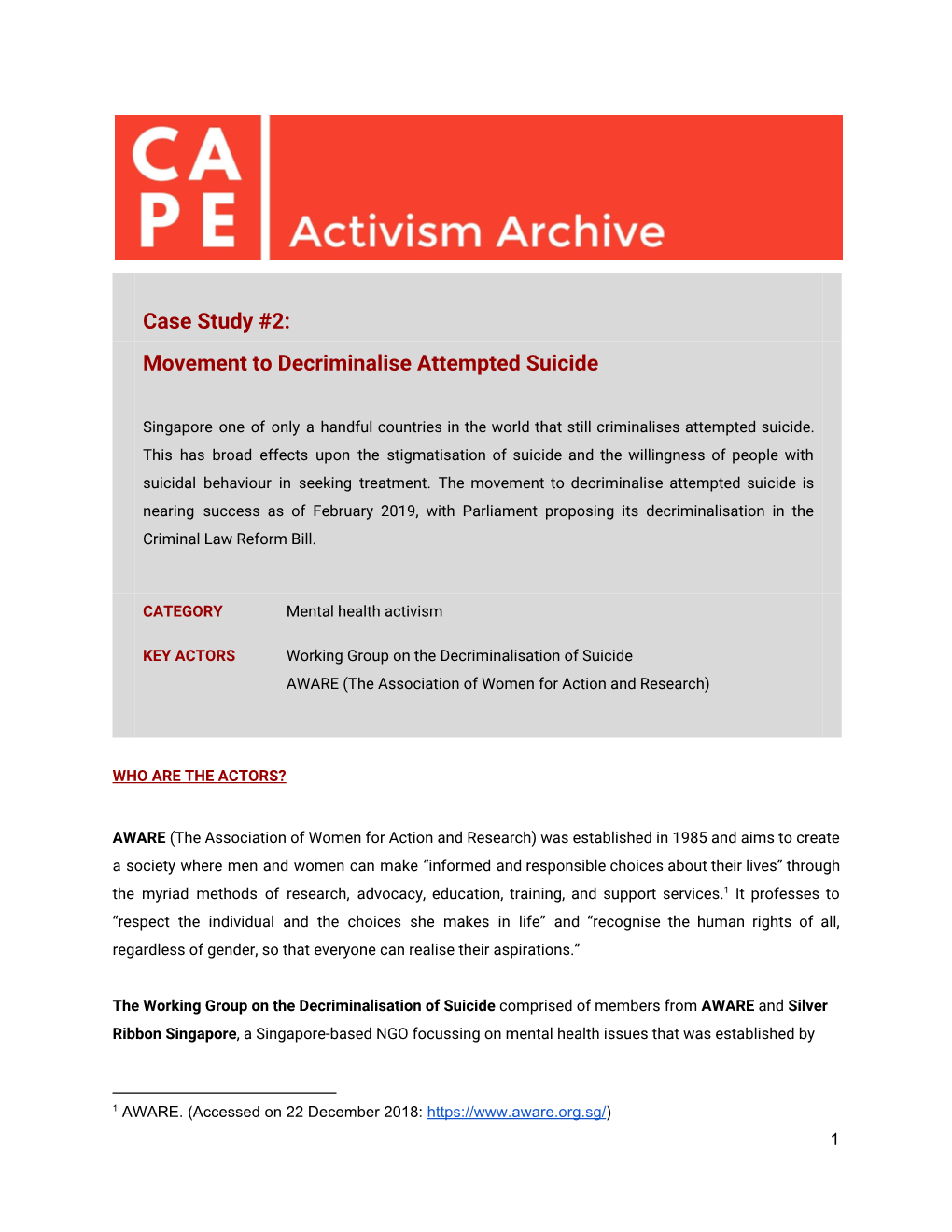 Case Study #2: Movement to Decriminalise Attempted Suicide