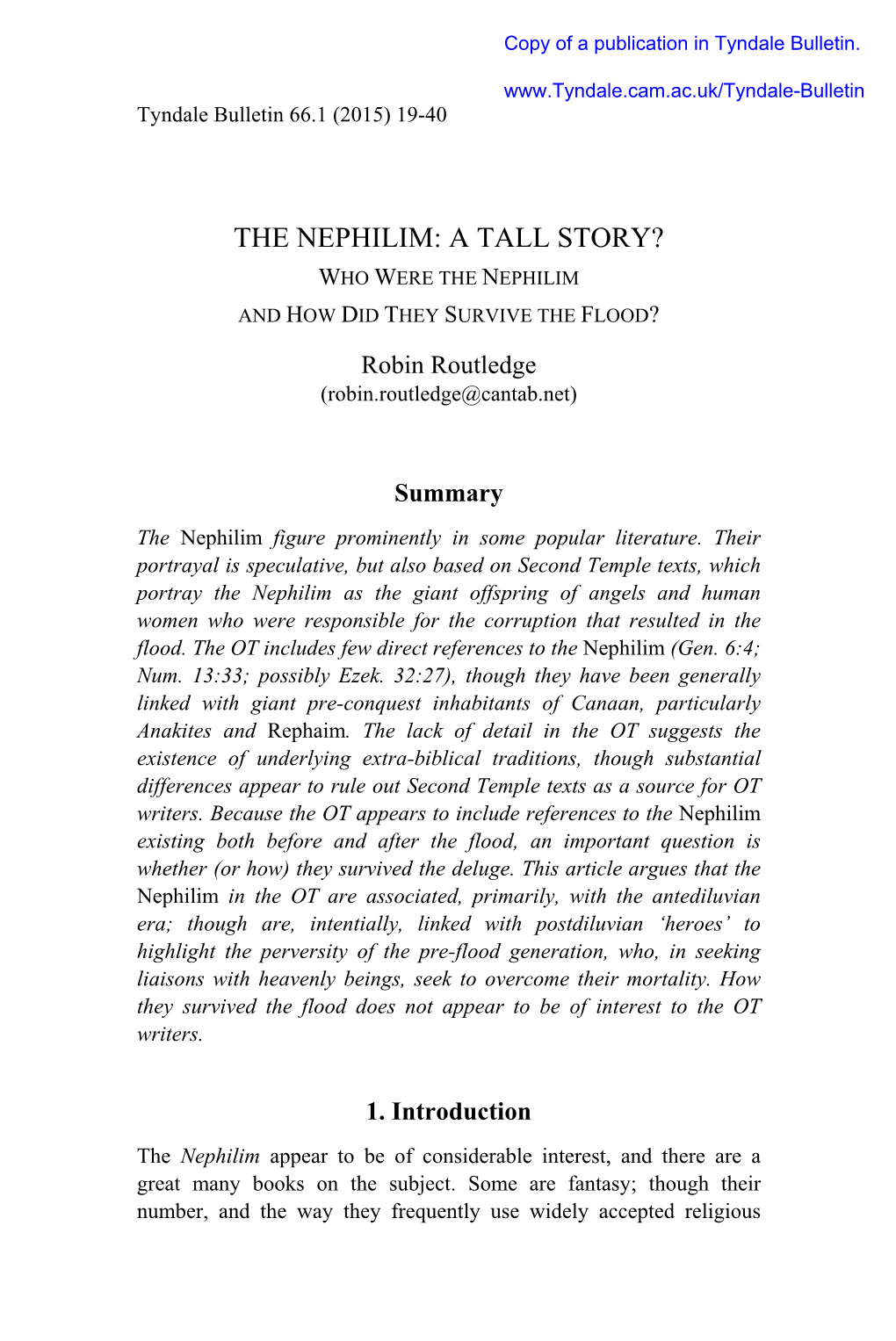 The Nephilim: a Tall Story? Who Were the Nephilim and How Did They Survive the Flood?