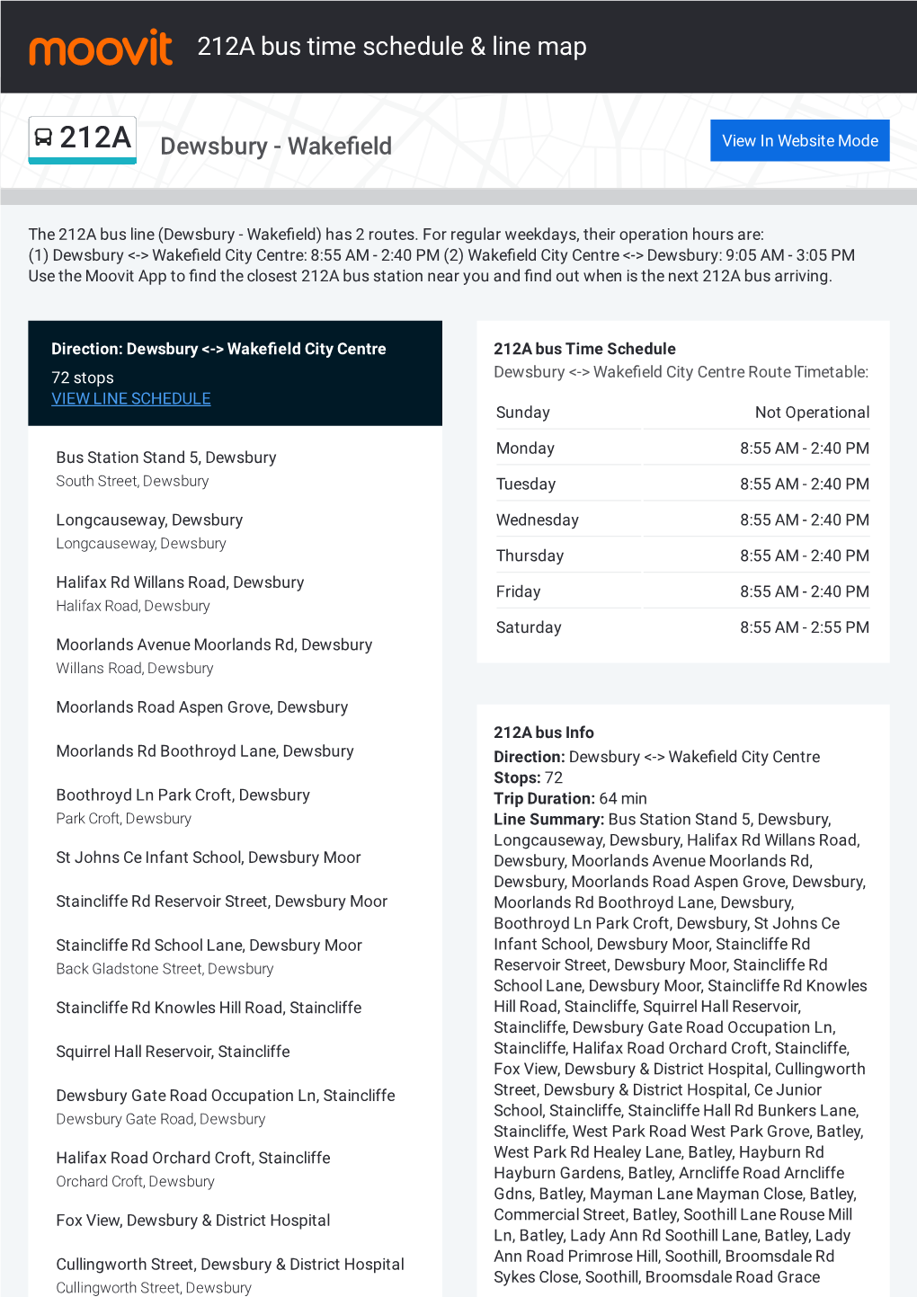 212A Bus Time Schedule & Line Route