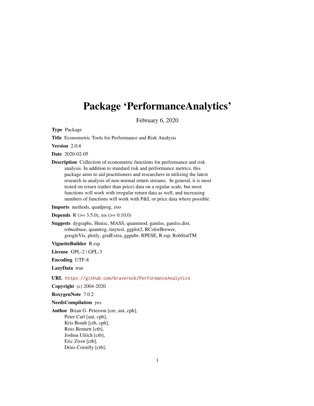 Package 'Performanceanalytics'