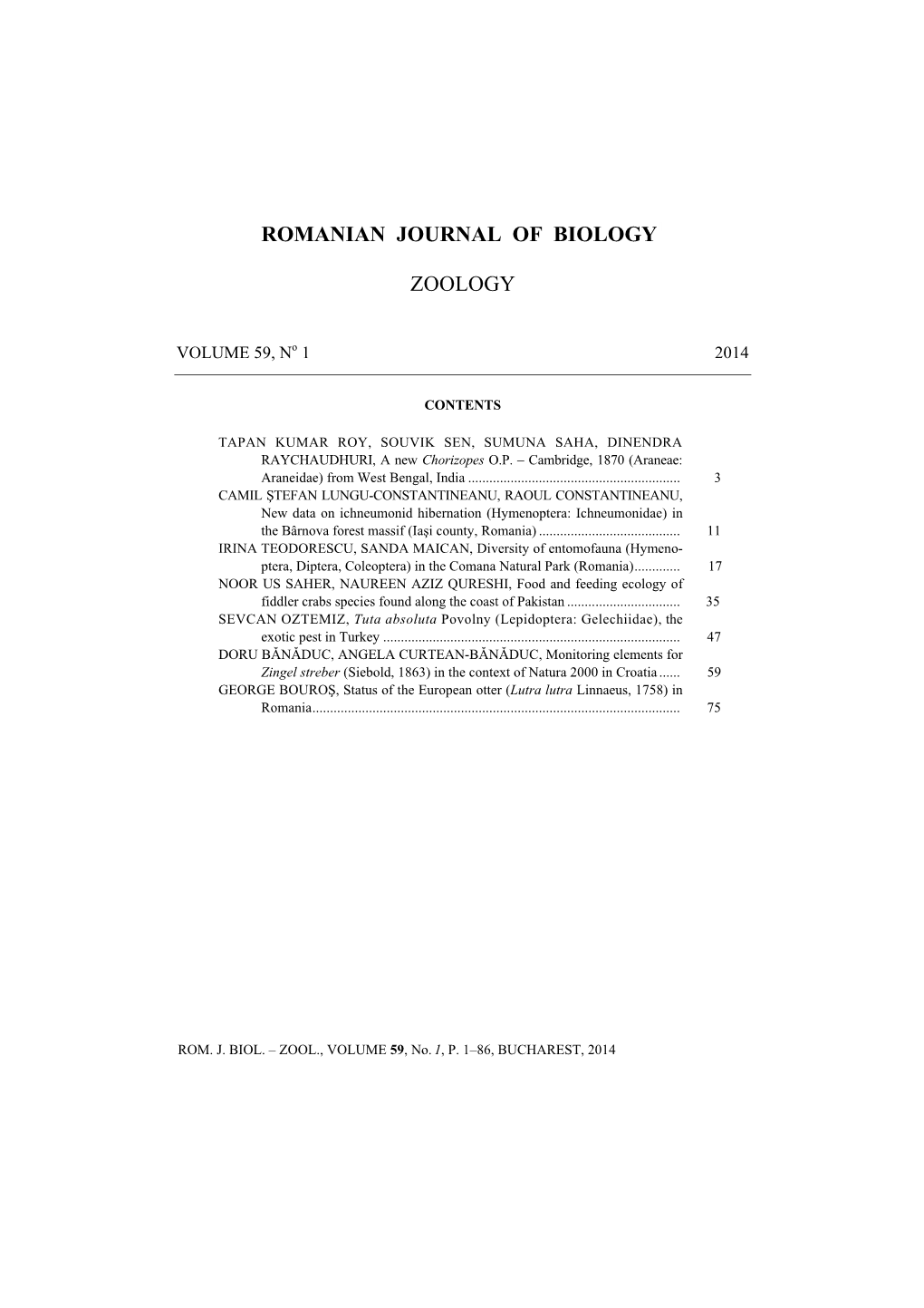 Romanian Journal of Biology1 Zoology