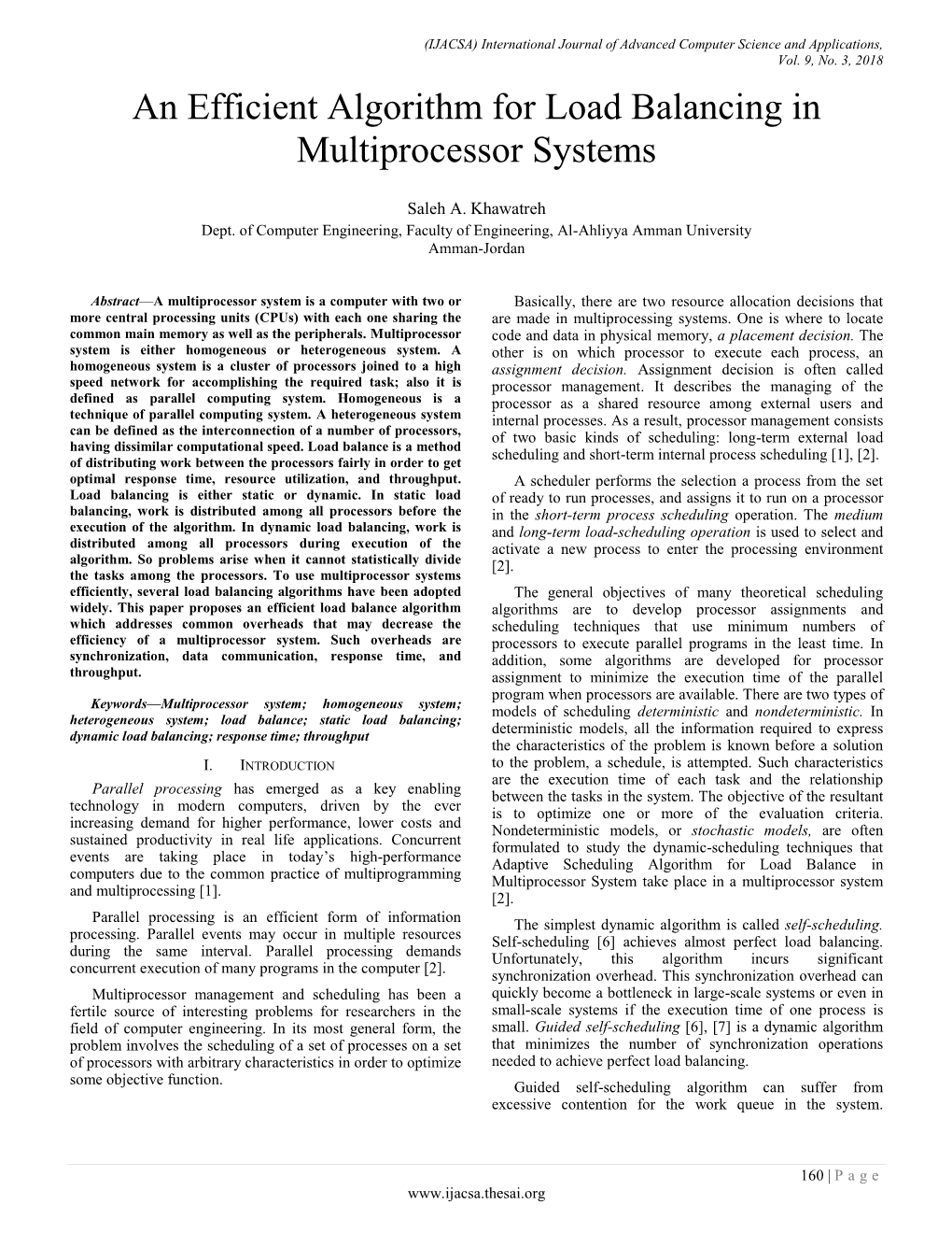An Efficient Algorithm for Load Balancing in Multiprocessor Systems