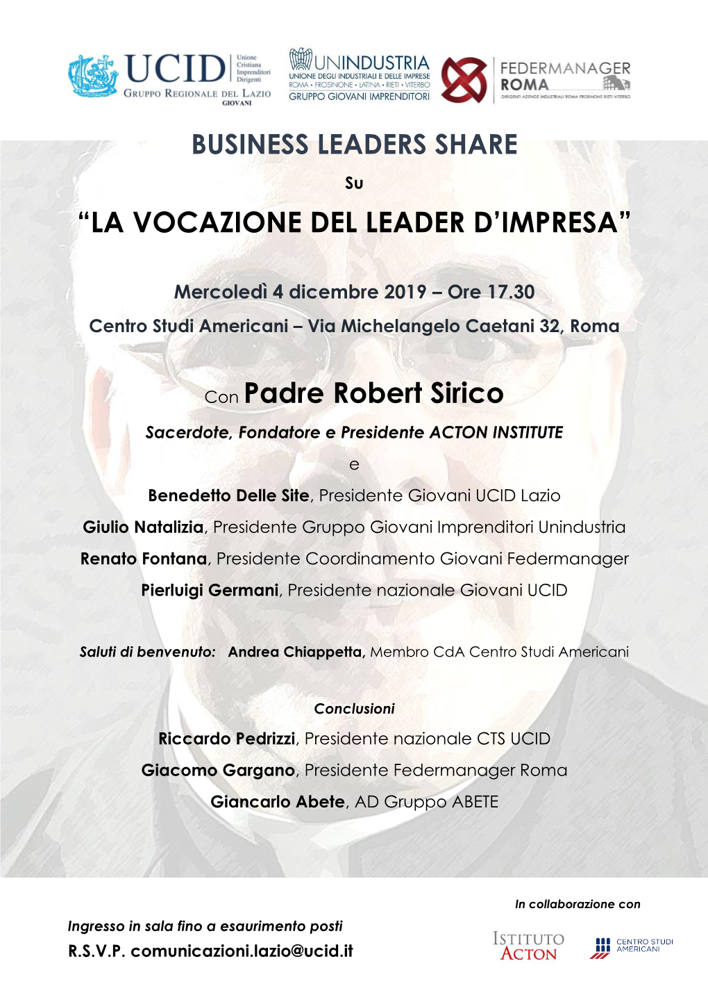 “LA VOCAZIONE DEL LEADER D'impresa” Con Padre Robert Sirico