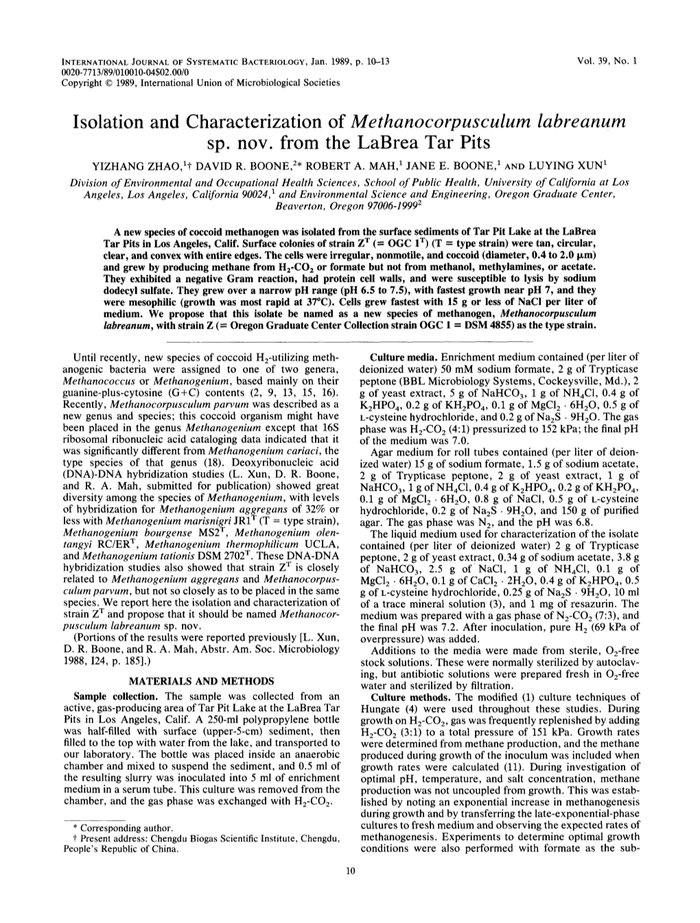 Isolation and Characterization of Methanocorpusculum Labreanurn Sp