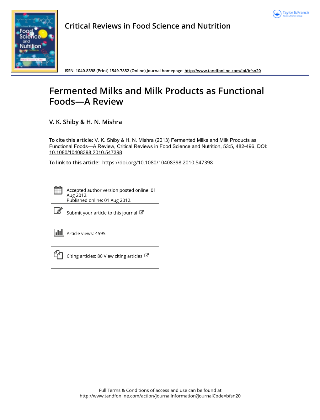 Fermented Milks and Milk Products As Functional Foods—A Review