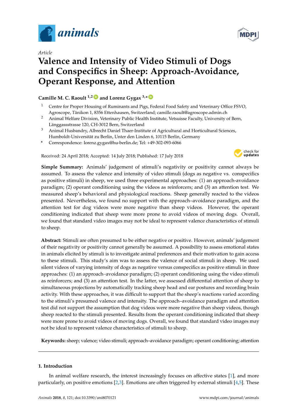 Valence and Intensity of Video Stimuli of Dogs and Conspecifics in Sheep