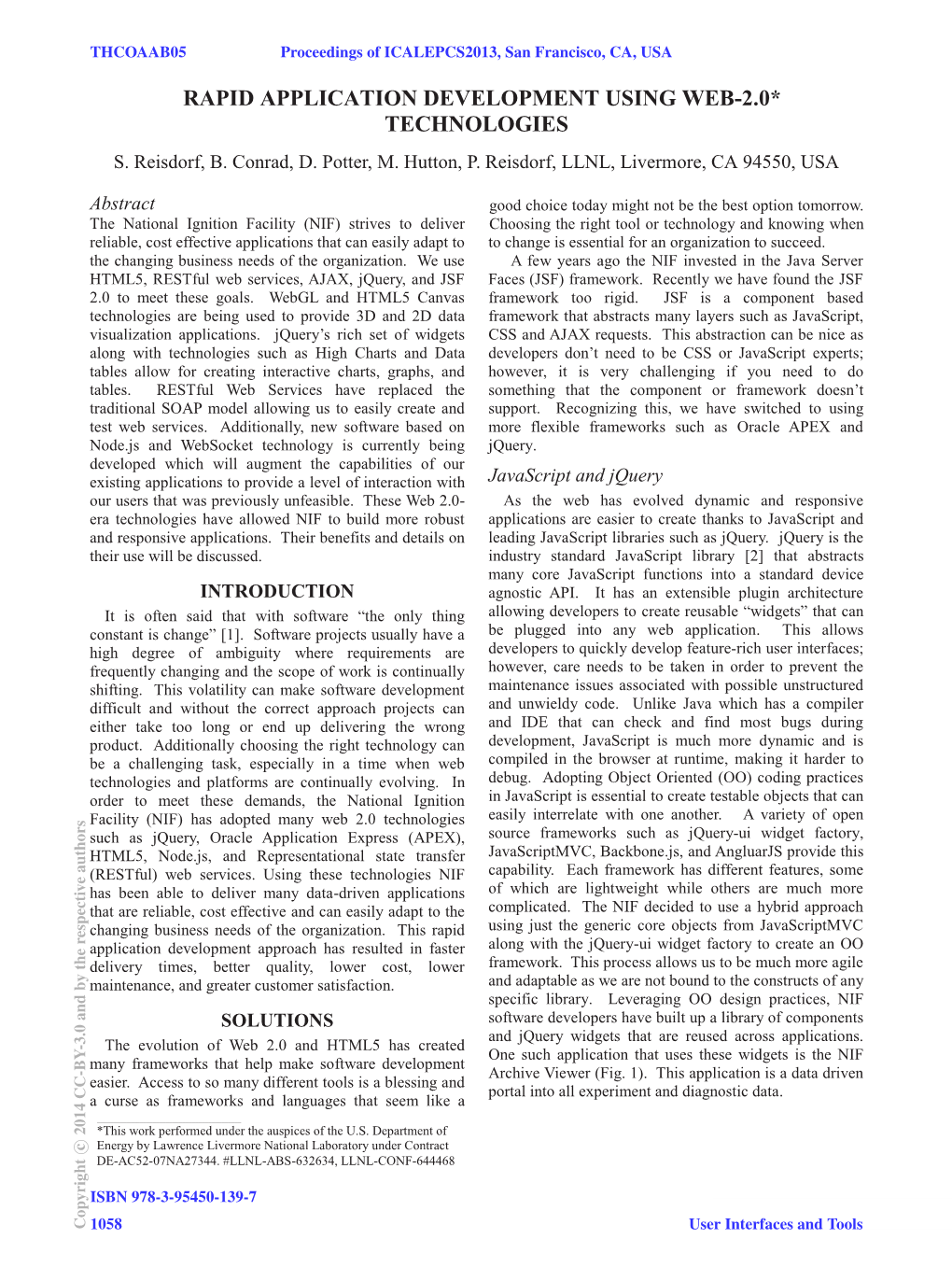 THCOAAB05 Proceedings of ICALEPCS2013, San Francisco, CA, USA