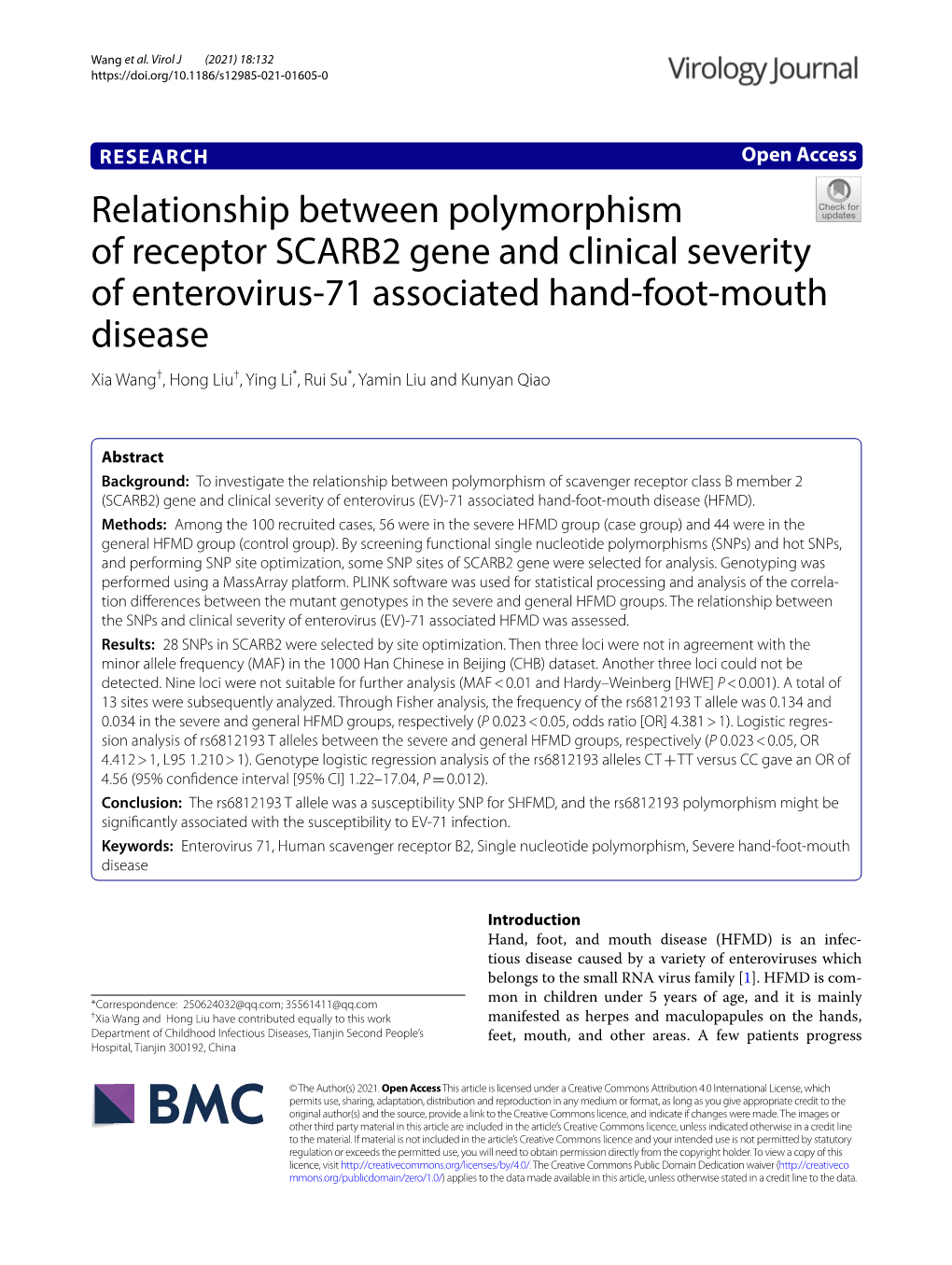 Relationship Between Polymorphism of Receptor SCARB2 Gene And