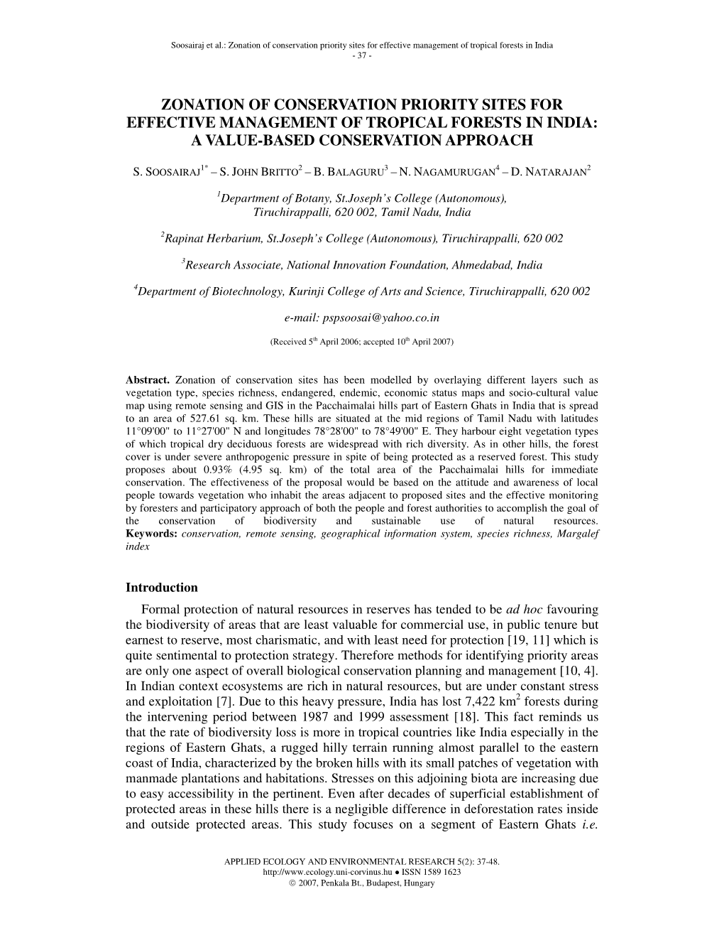 Zonation of Conservation Priority Sites for Effective Management of Tropical Forests in India - 37