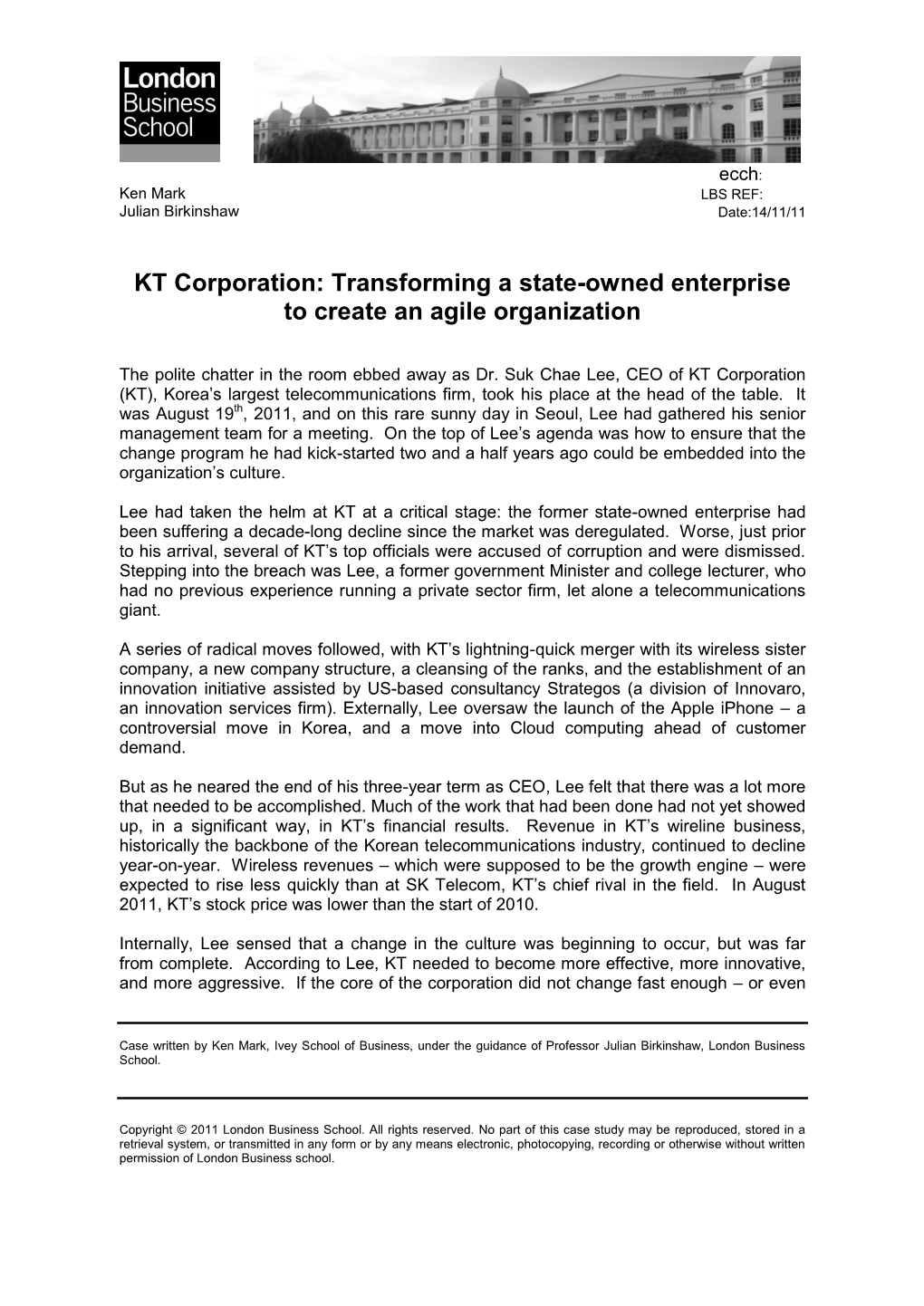 KT Corporation: Transforming a State-Owned Enterprise to Create an Agile Organization