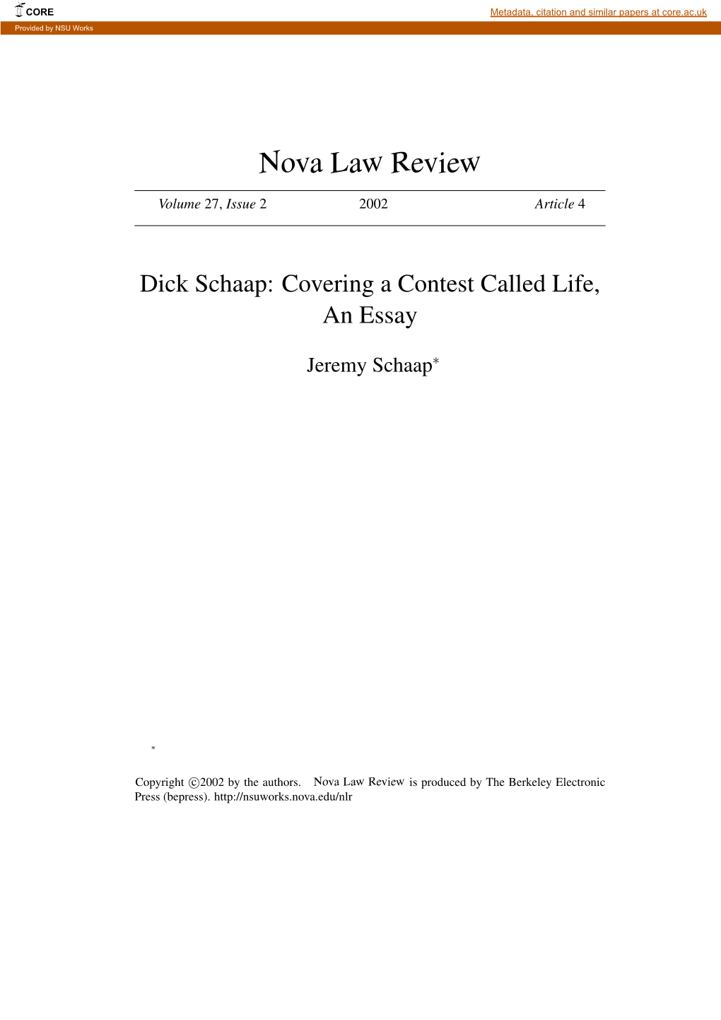 Dick Schaap: Covering a Contest Called Life, an Essay