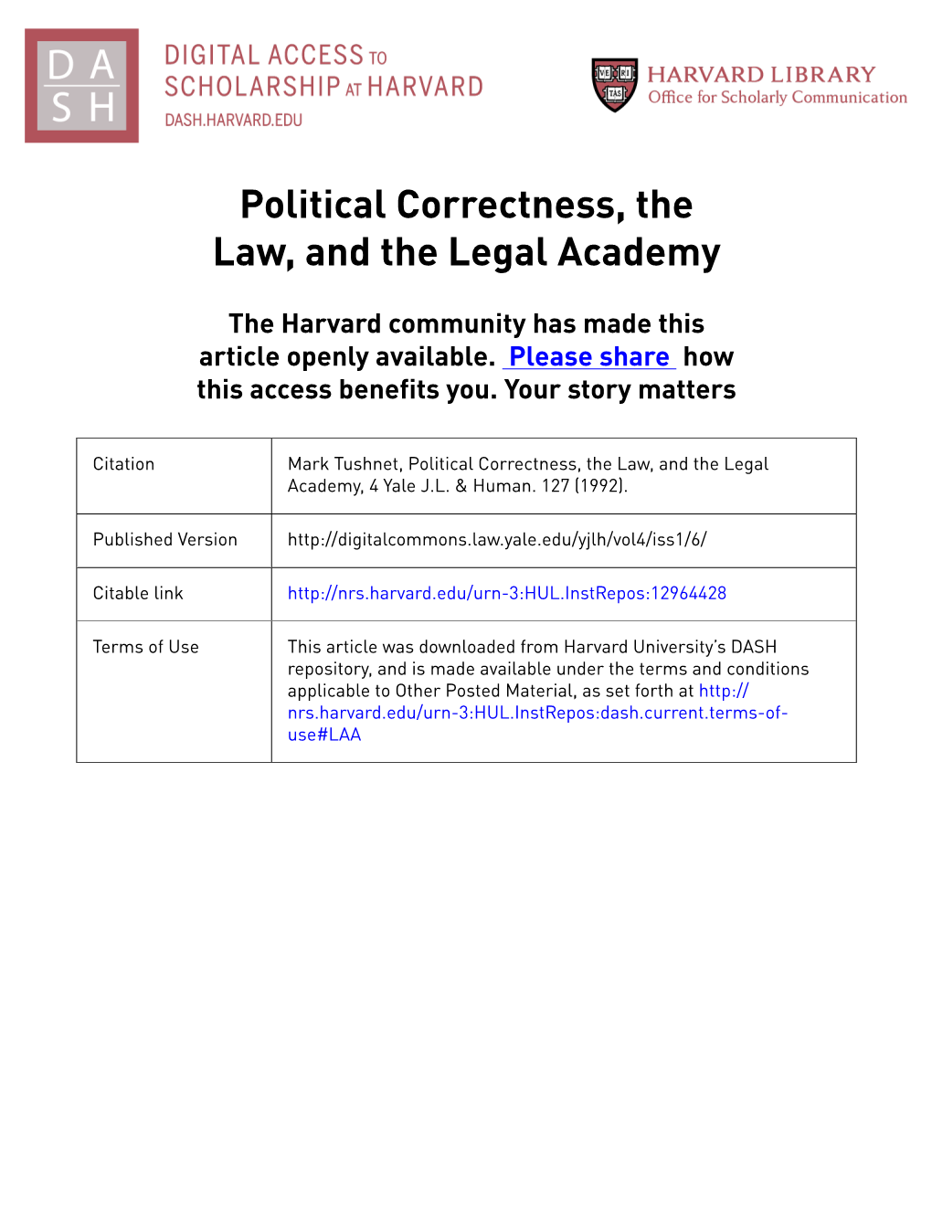 Political Correctness, the Law, and the Legal Academy