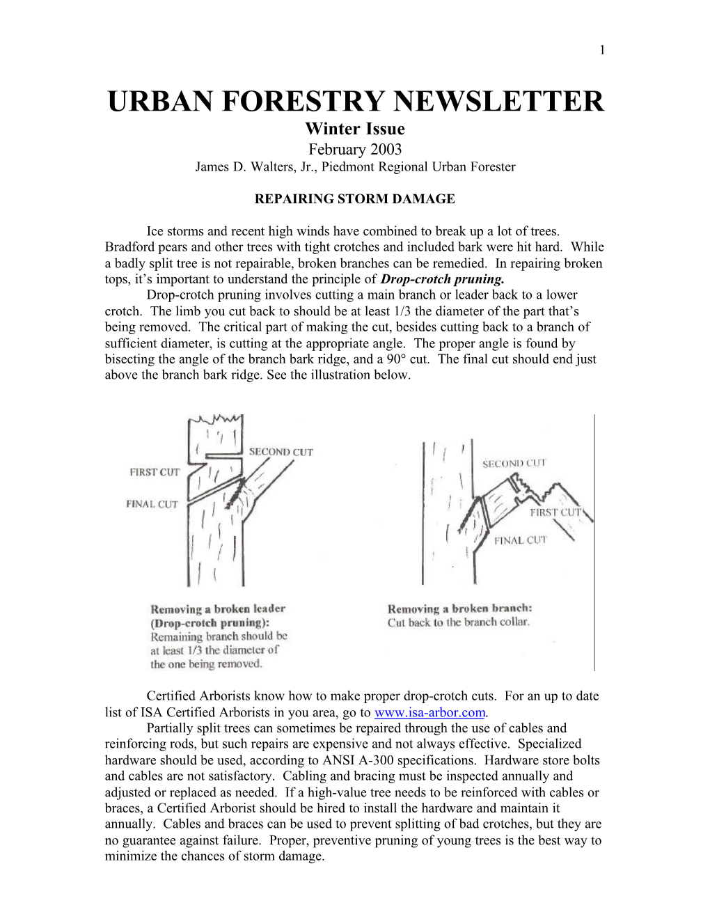 URBAN FORESTRY NEWSLETTER Winter Issue February 2003 James D