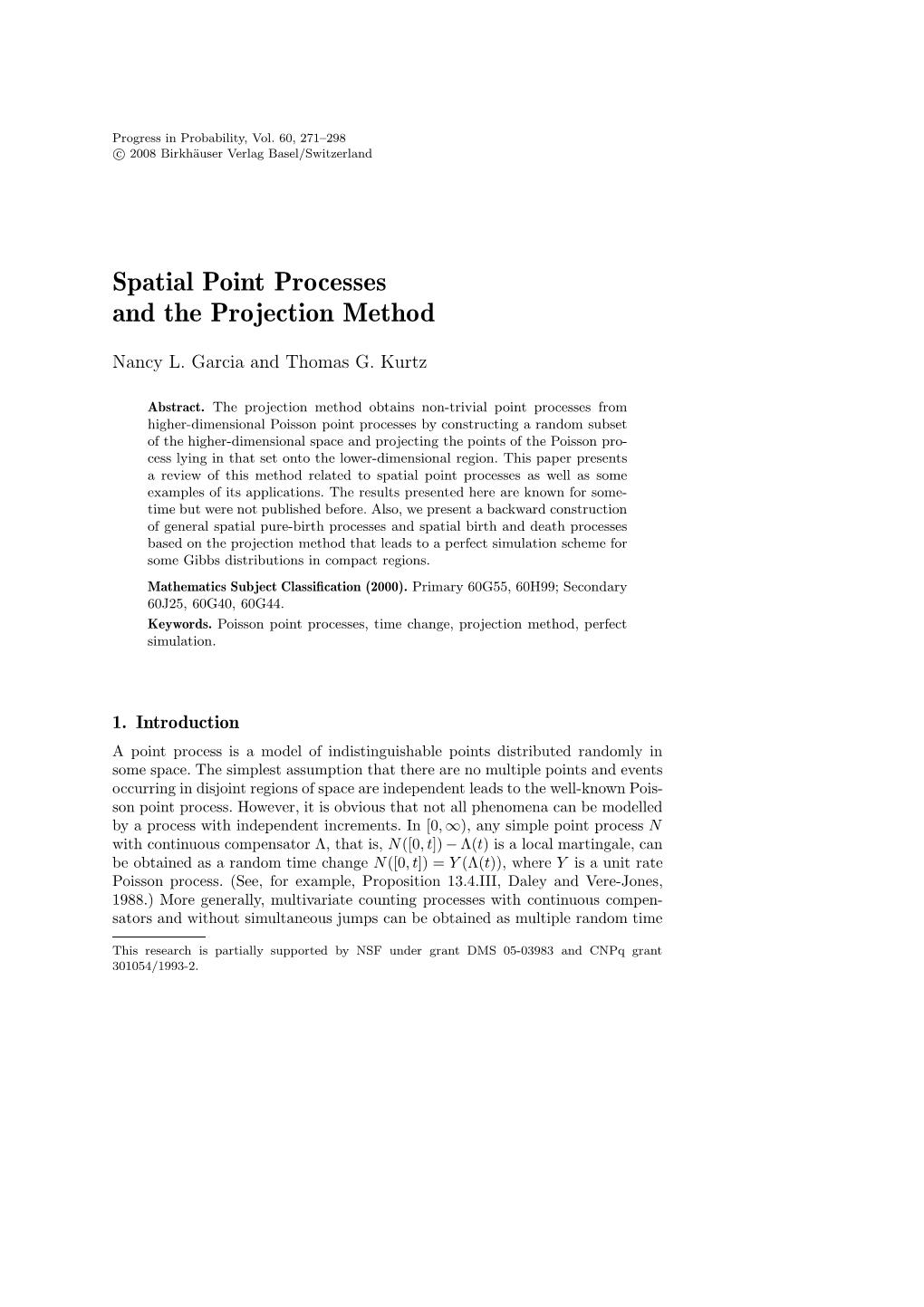Spatial Point Processes and the Projection Method