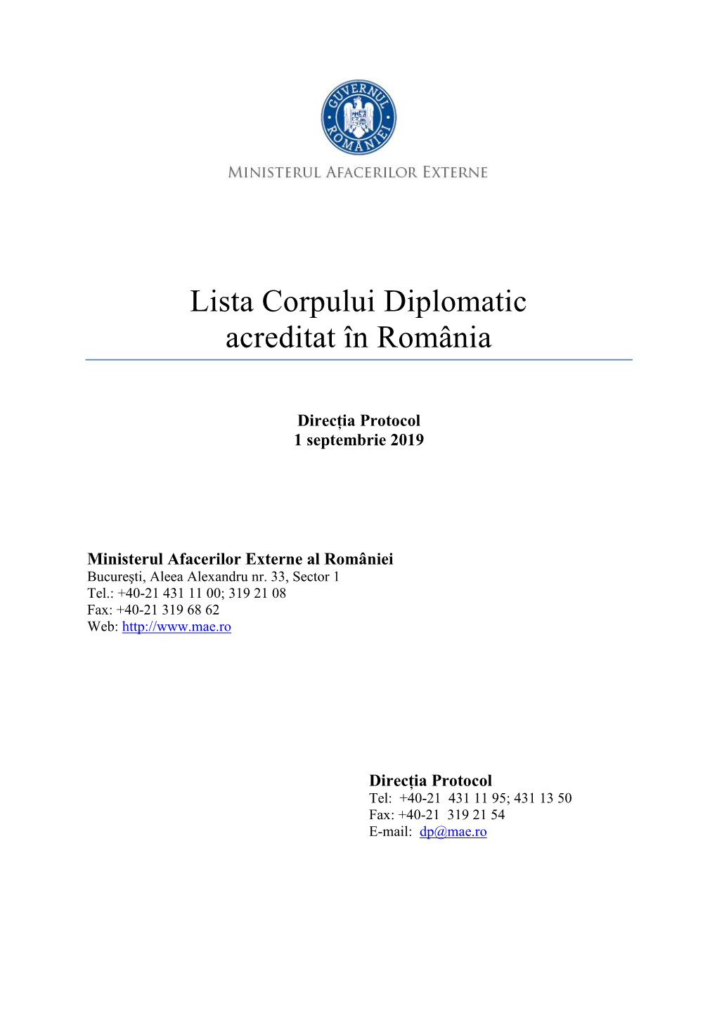 Lista Corpului Diplomatic Acreditat În România
