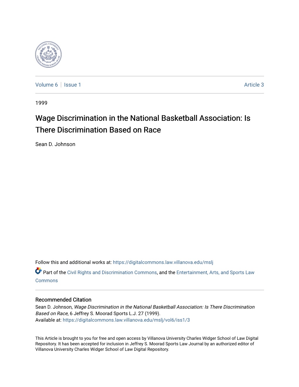 Wage Discrimination in the National Basketball Association: Is There Discrimination Based on Race