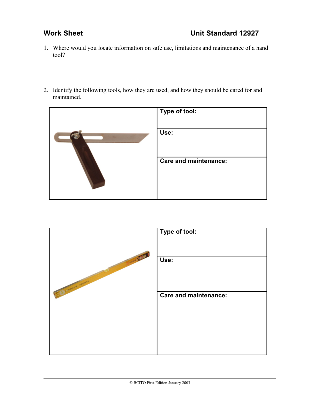 An Introduction to Construction Skills 12927 Hand Tools Assessment Guide