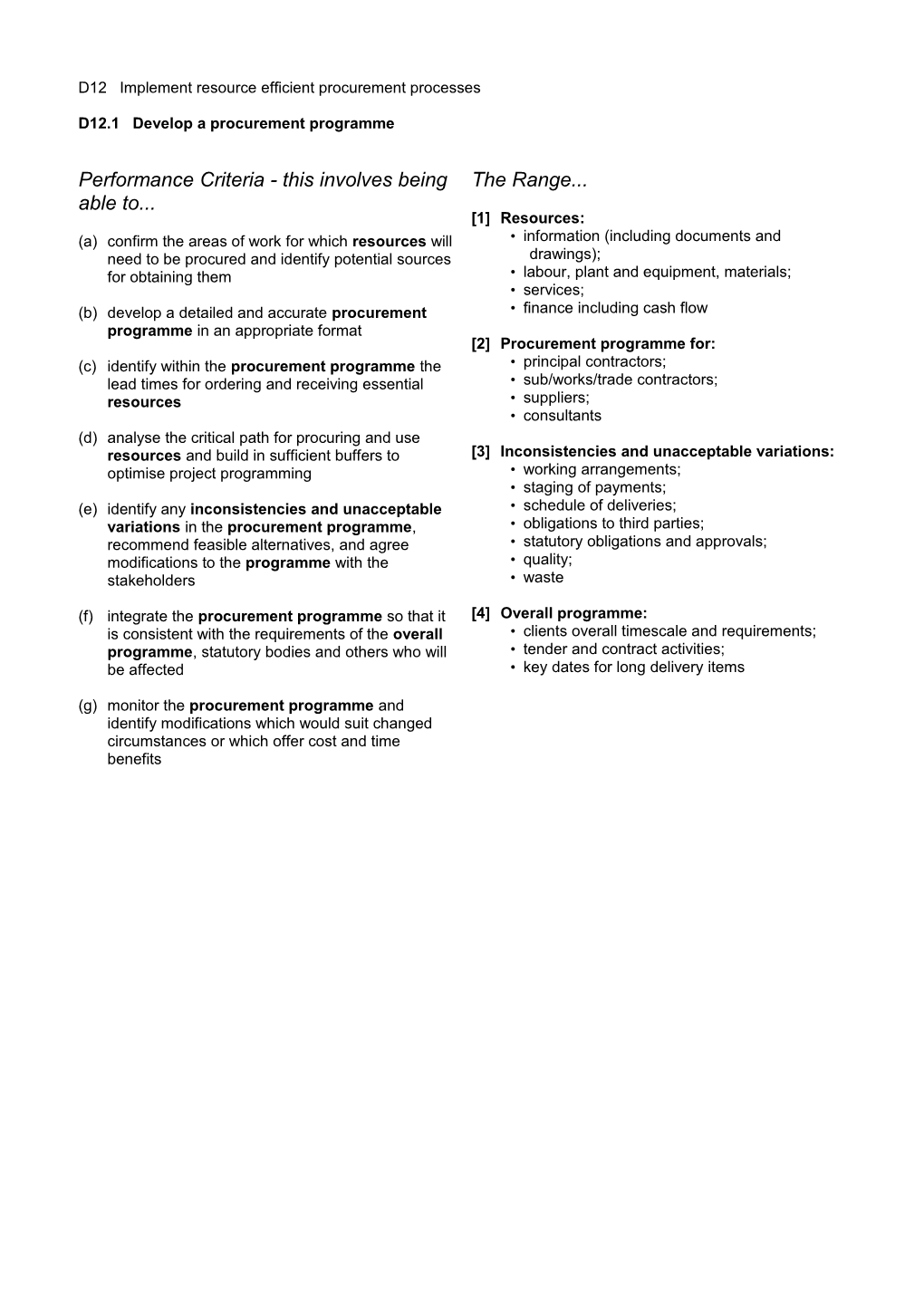 D12 Implement Resource Efficient Procurement Processes