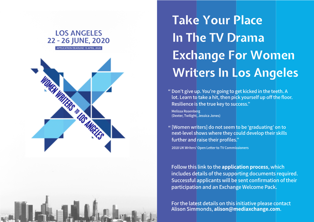 Take Your Place in the TV Drama Exchange for Women Writers In
