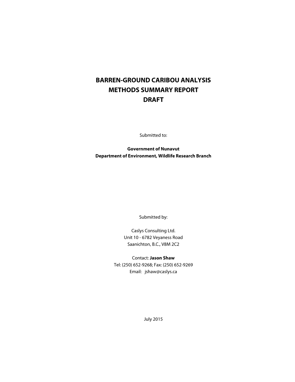 Barren-Ground Caribou Analysis Methods Summary Report Draft