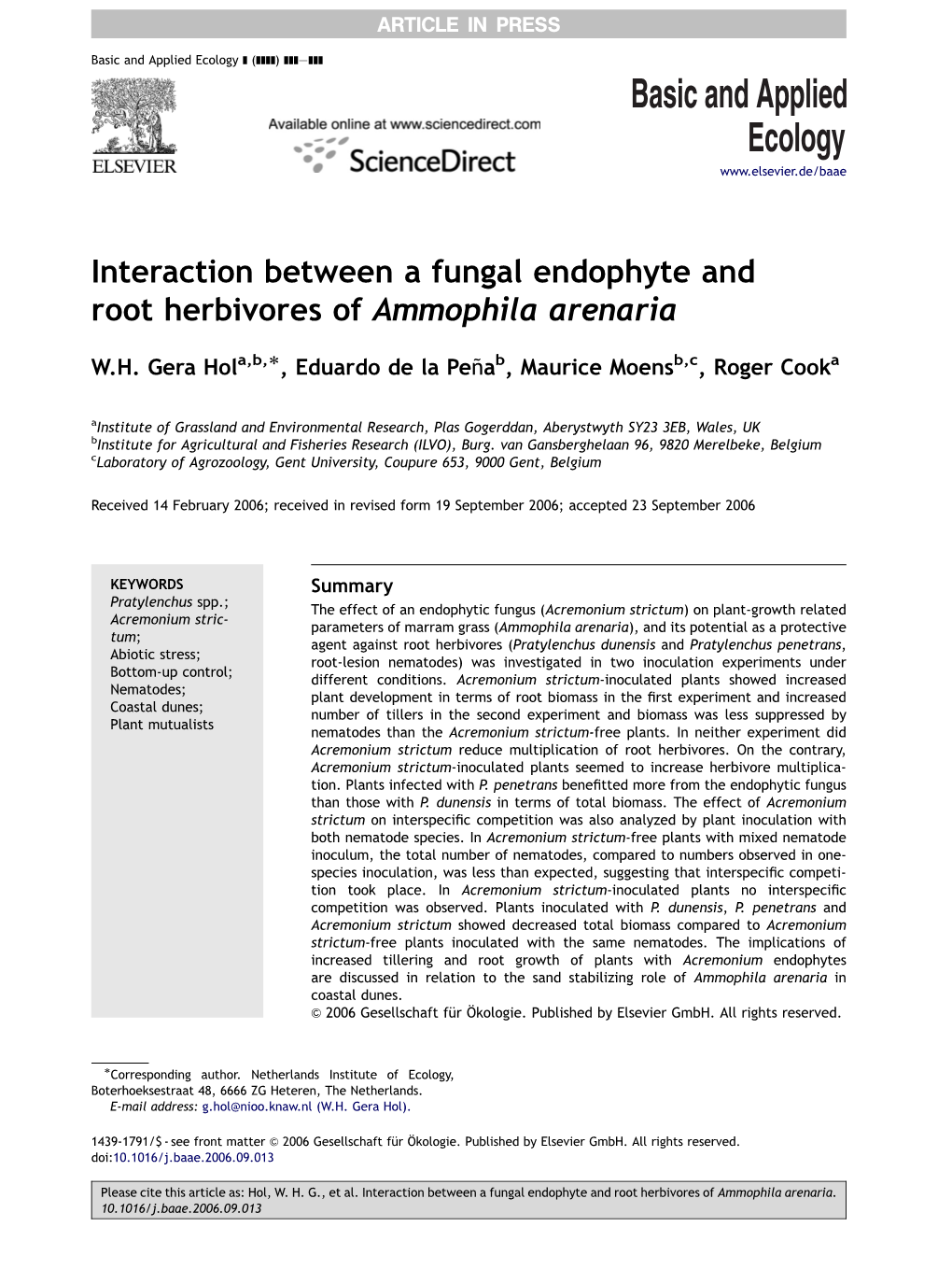 Interaction Between a Fungal Endophyte and Root Herbivores of Ammophila Arenaria