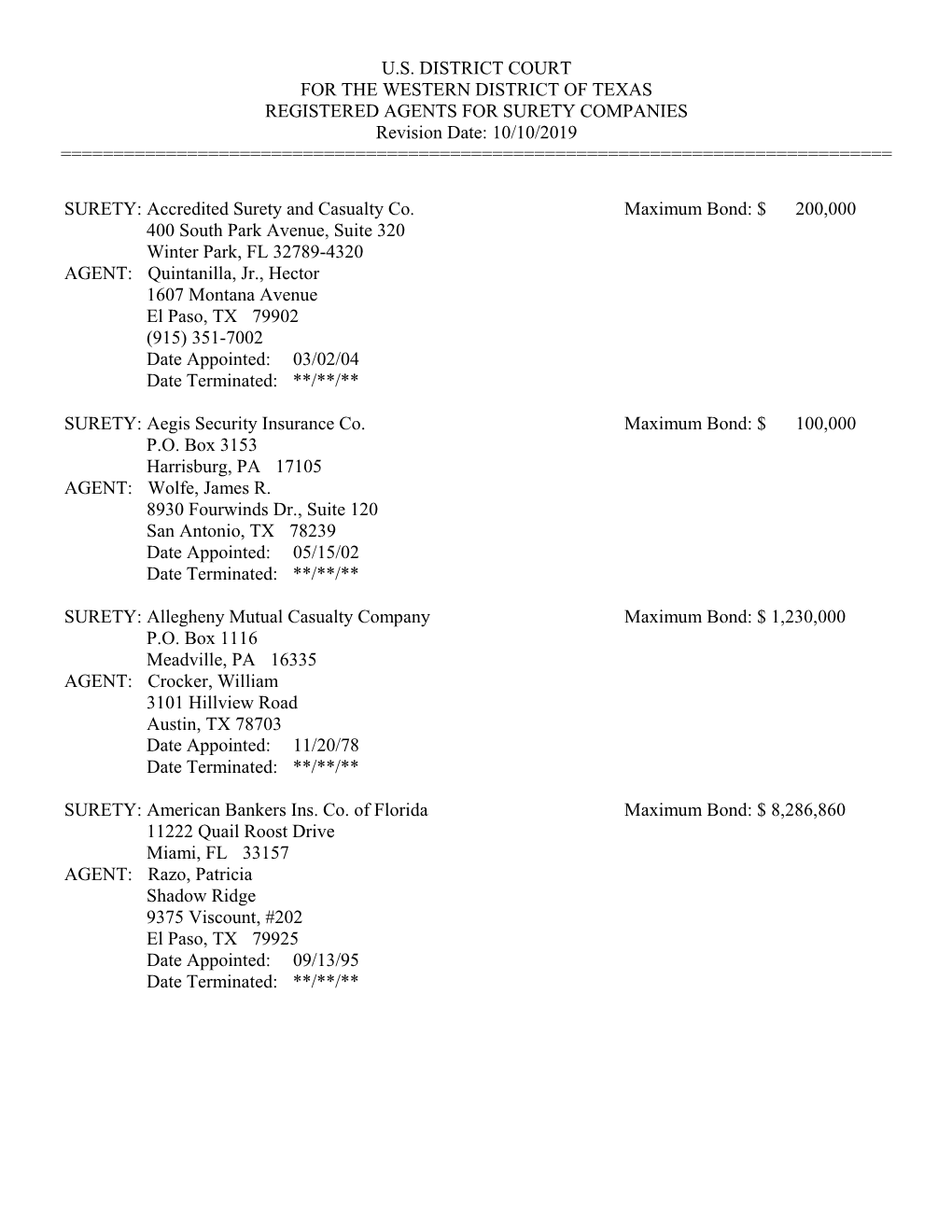 Approved Surety List