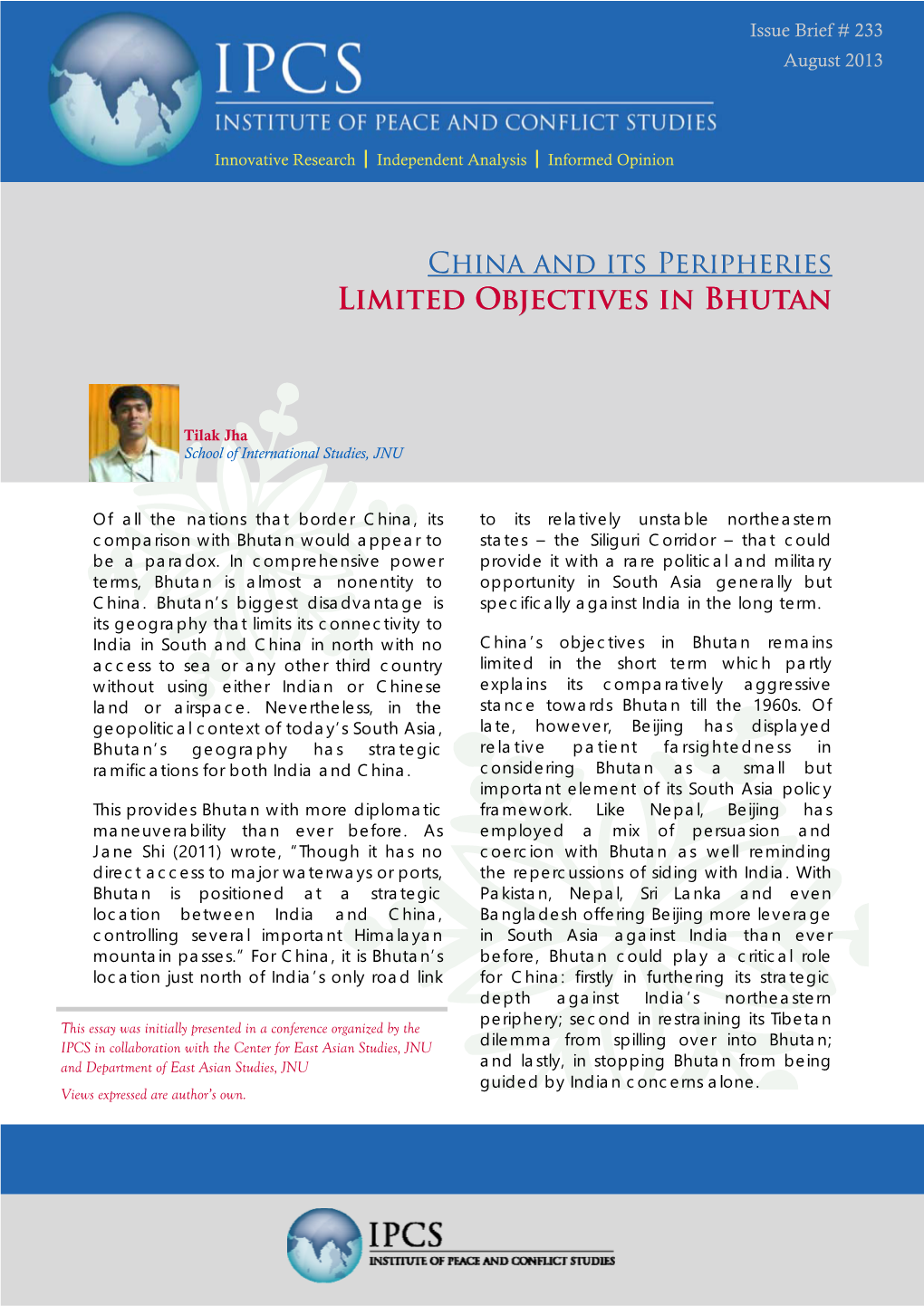 China and Its Peripheries: Limited Objectives in Bhutan