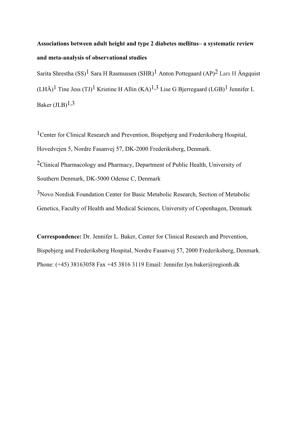 Associations Between Adult Height and Type 2 Diabetes Mellitus– a Systematic Review and Meta-Analysis of Observational Studies