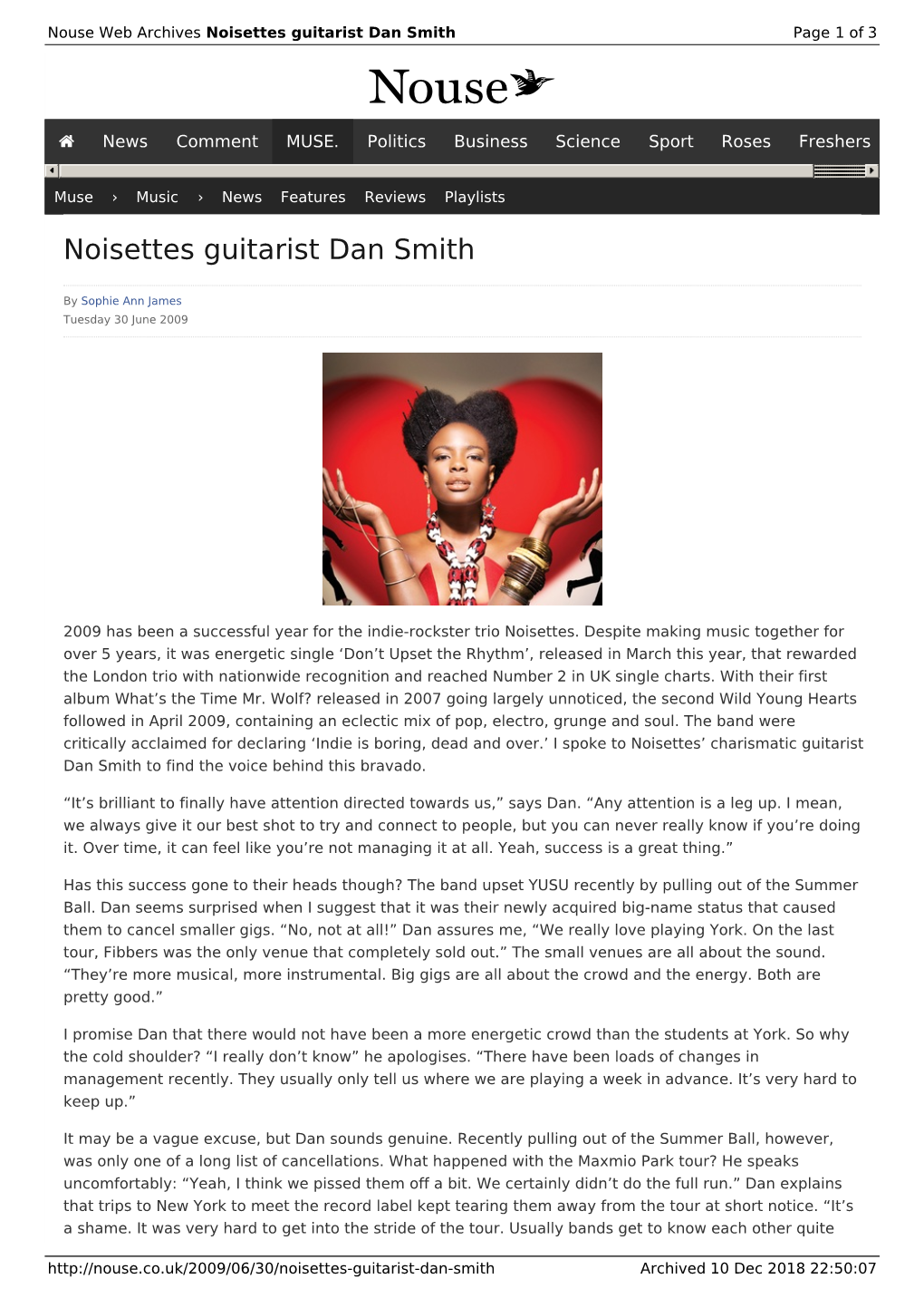 Noisettes Guitarist Dan Smith | Nouse