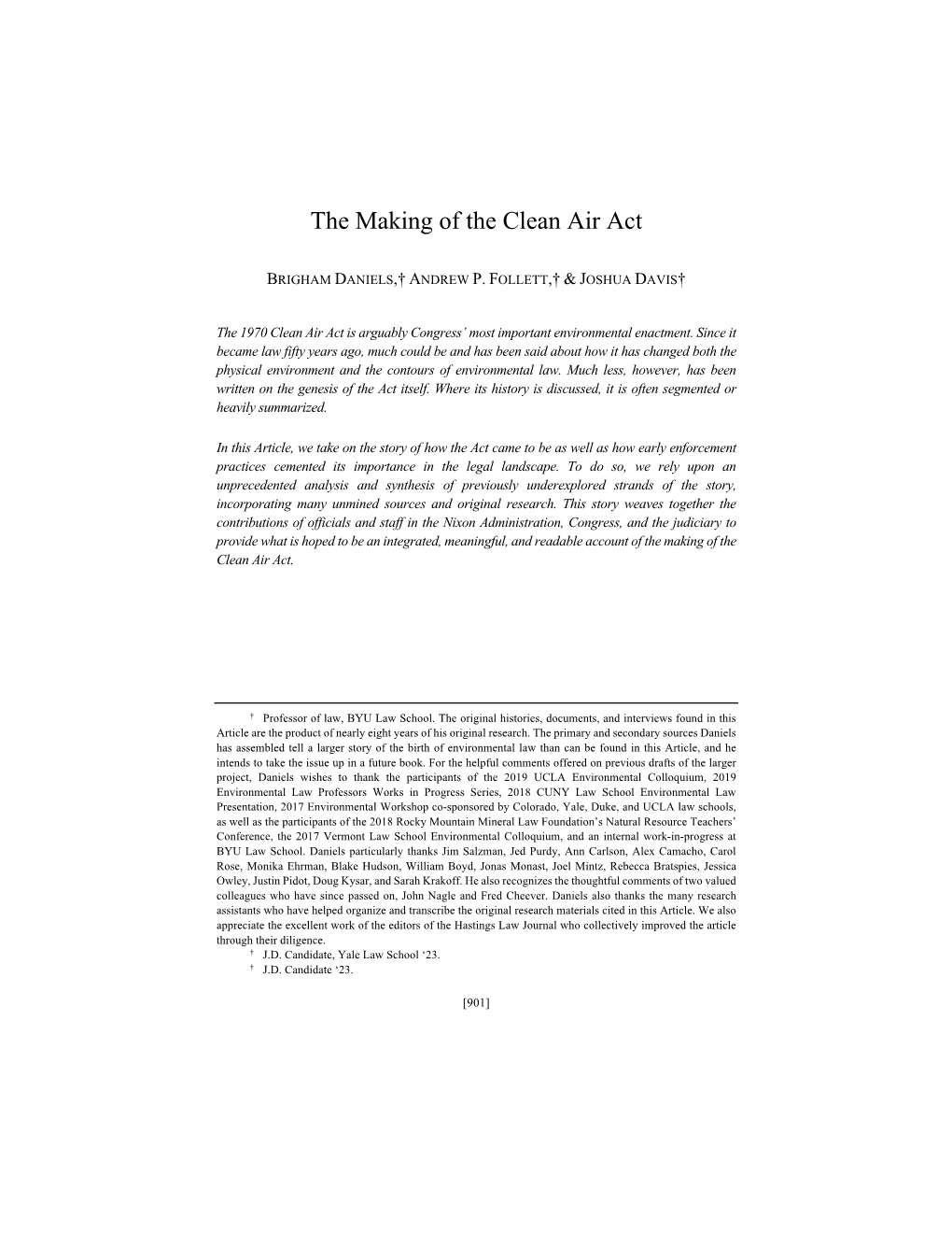 The Making of the Clean Air Act