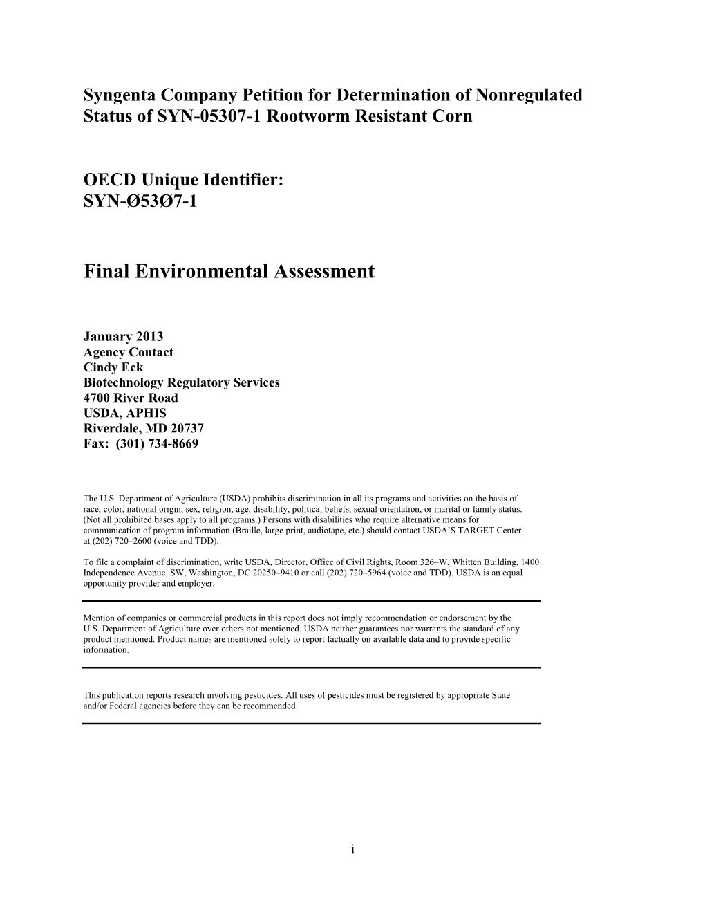 Insect-Rootworm-Resistant-Corn-Syngenta-Environmental-Assessement