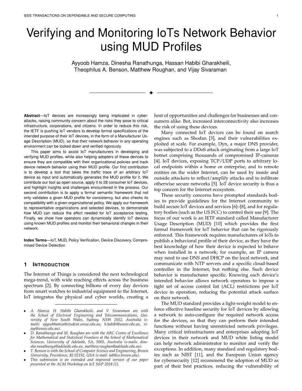 Verifying and Monitoring Iots Network Behavior Using MUD Profiles