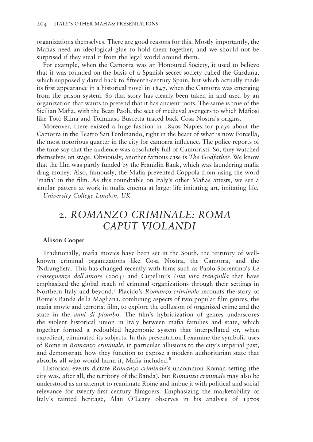 2. ROMANZO CRIMINALE: ROMA CAPUT VIOLANDI Allison Cooper