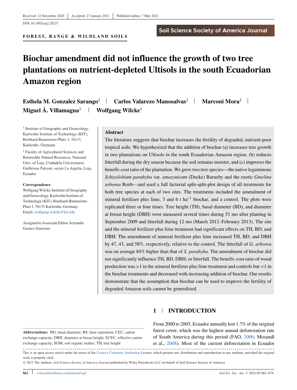 Biochar Amendment Did Not Influence the Growth of Two Tree Plantations on Nutrient-Depleted Ultisols in the South Ecuadorian Amazon Region