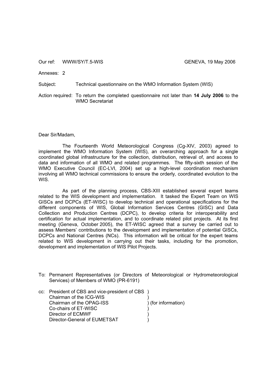 Wmo Information System (Wis) Survey