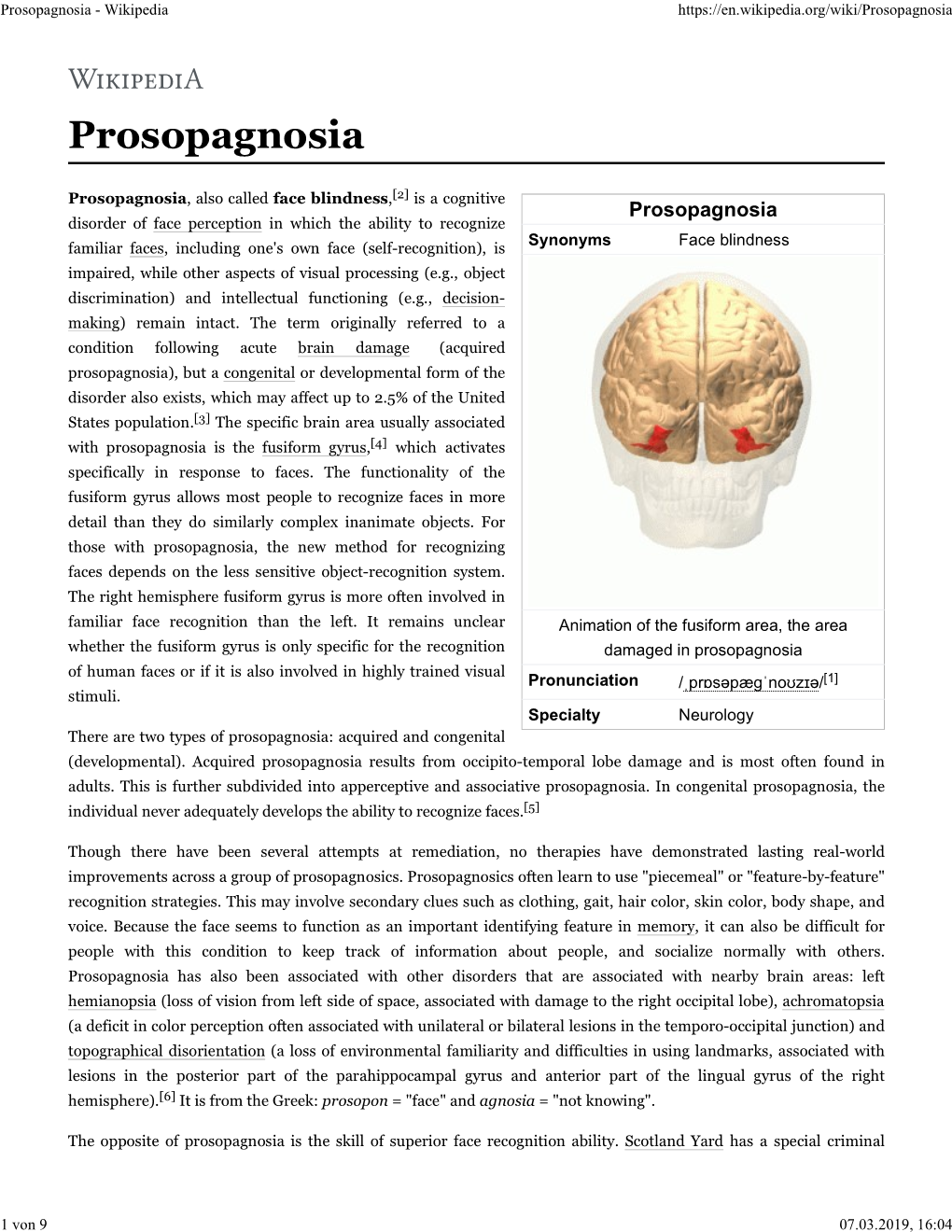 Prosopagnosia - Wikipedia